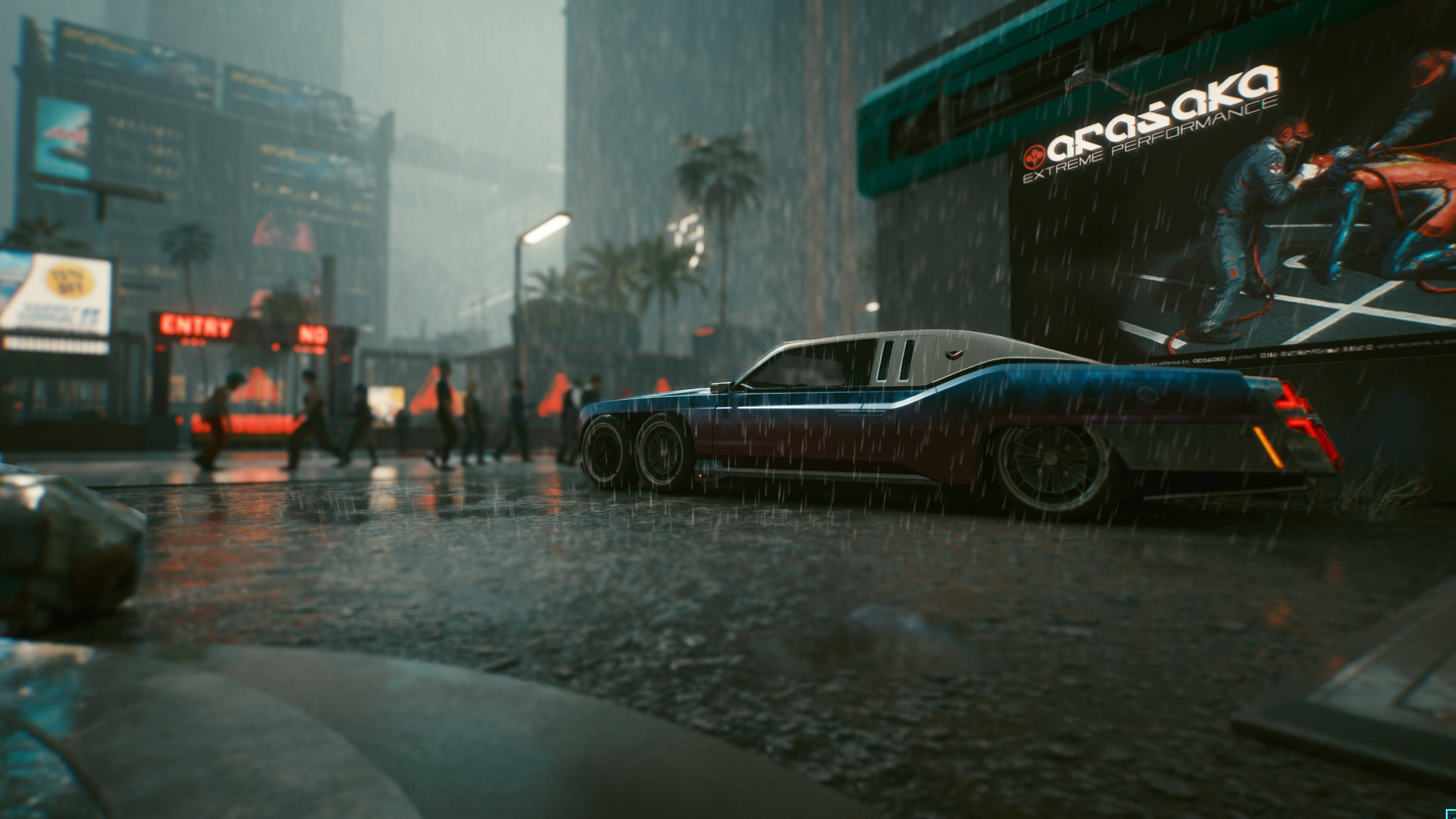 Rainy Street, Cyberpunk Desktop, neon-drenched, 4K Desktop Wallpaper