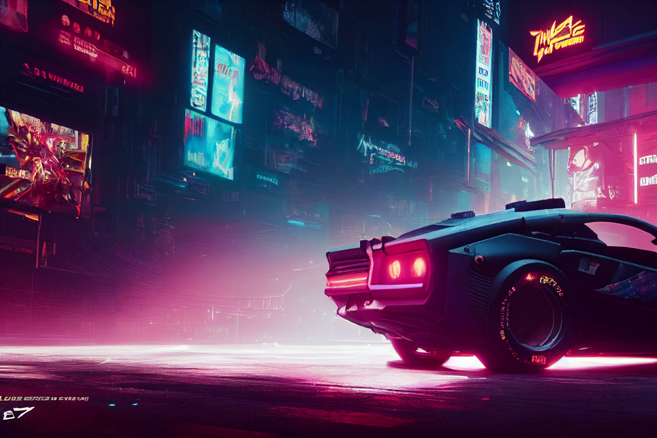 cyberpunk sports car, red taillights, neon-drenched, Full HD Desktop Wallpaper