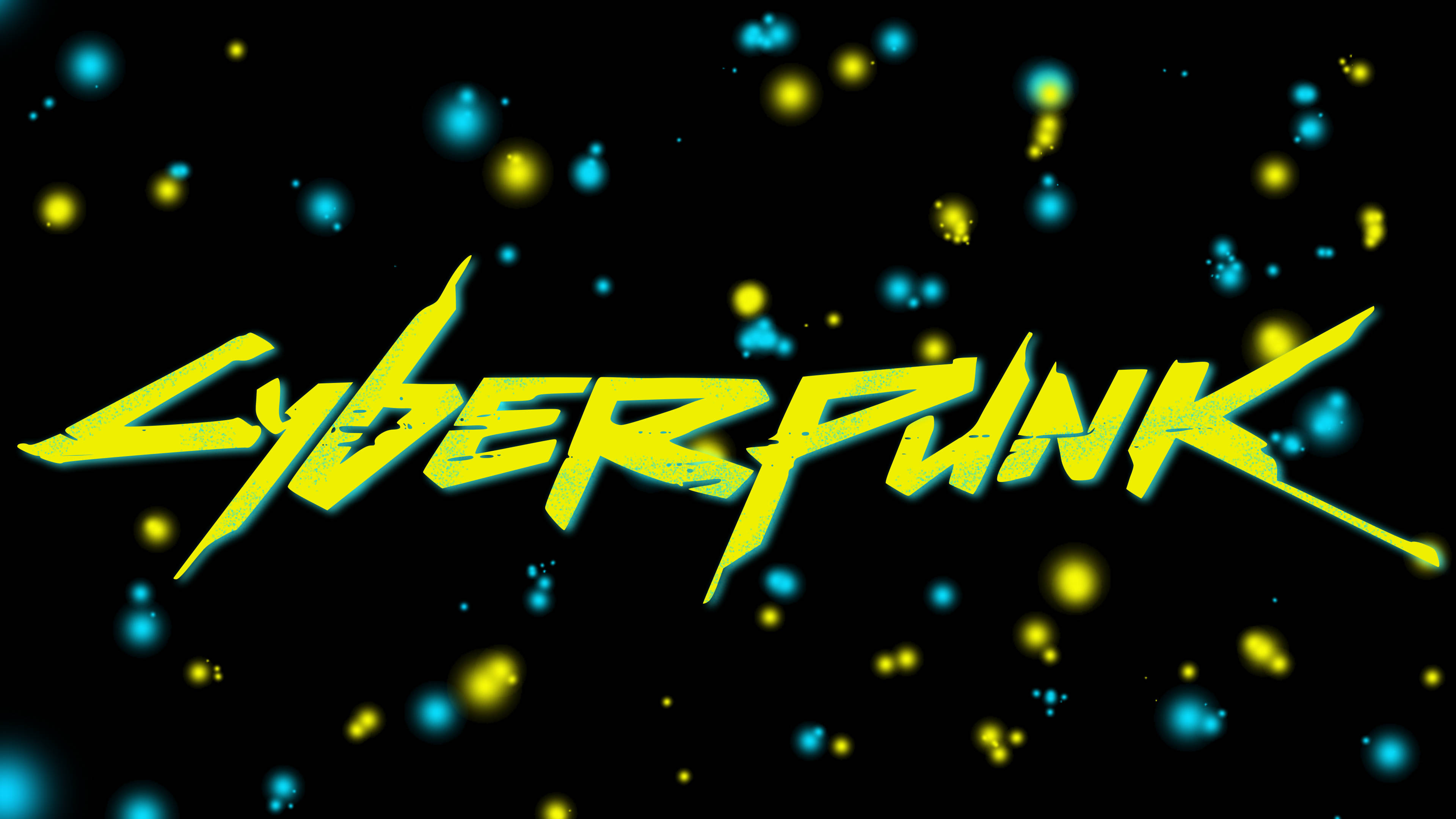 neon yellow, black background, blue and yellow digital particles, 4K Desktop Wallpaper