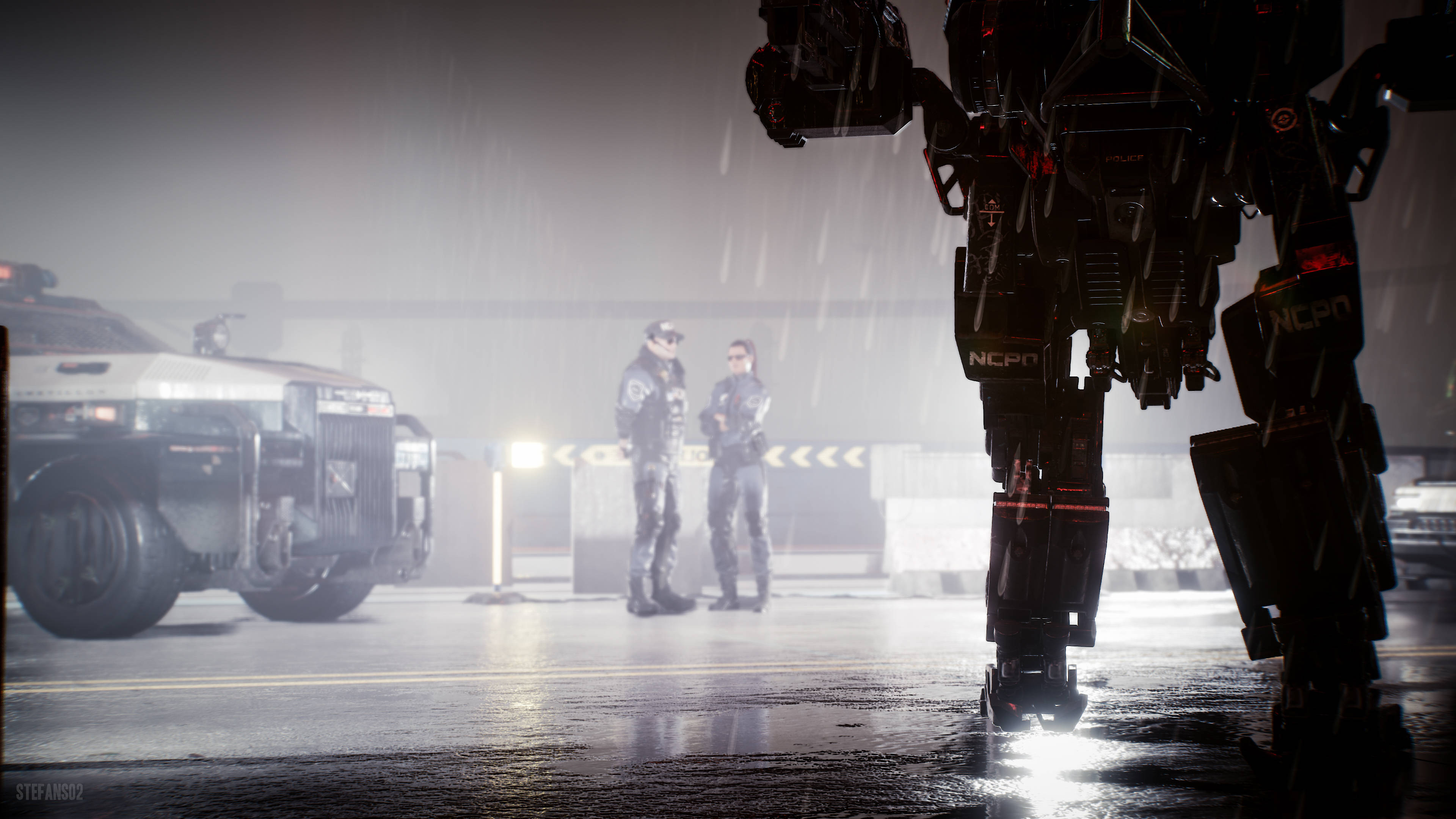 robot silhouette, cyberpunk desktop, towering black mech, 4K Desktop Wallpaper