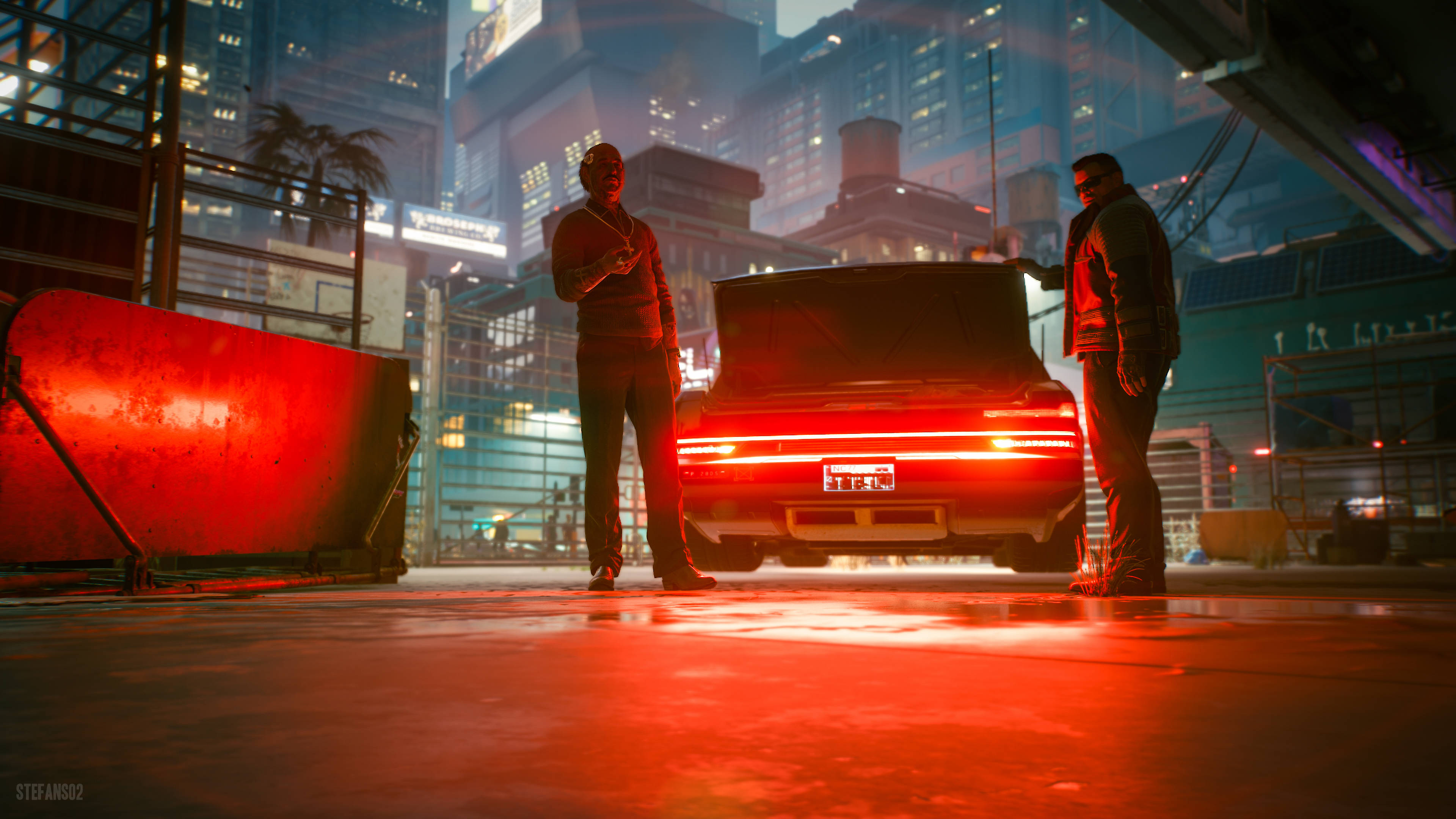 red sports car, neon-lit urban alley, night, 4K Desktop Wallpaper
