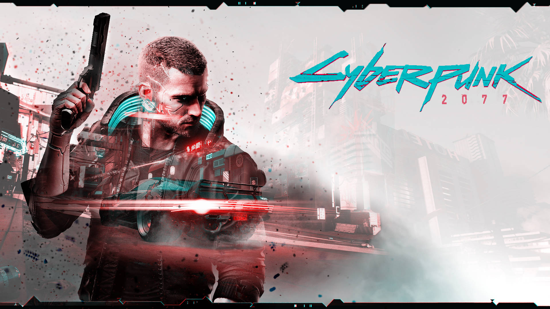 Cyberpunk Desktop, cyberpunk warrior, glowing cybernetics, Full HD Desktop Wallpaper