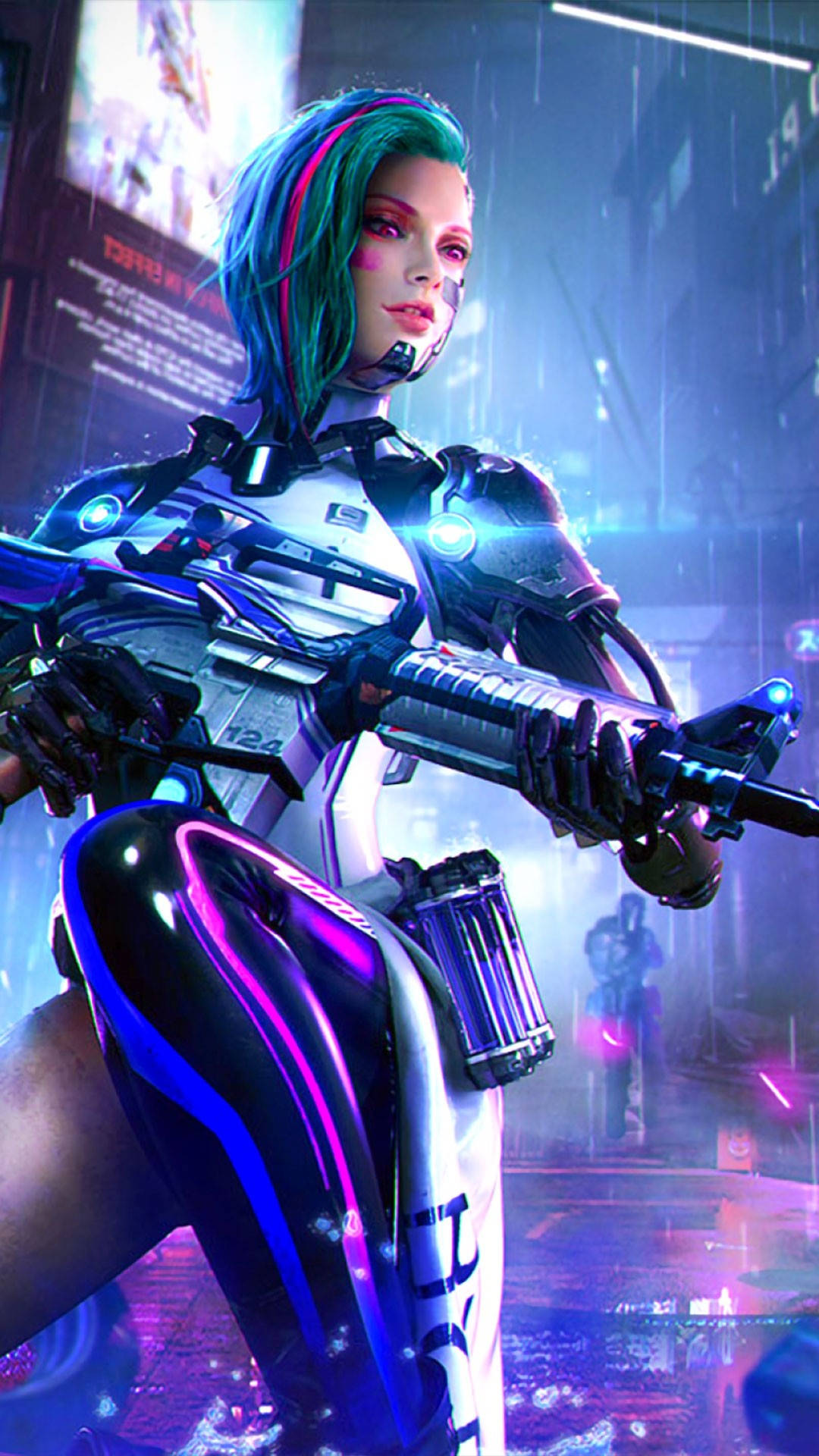 Cyberpunk iPhone X, neon hair, glowing armor, Full HD Phone Wallpaper