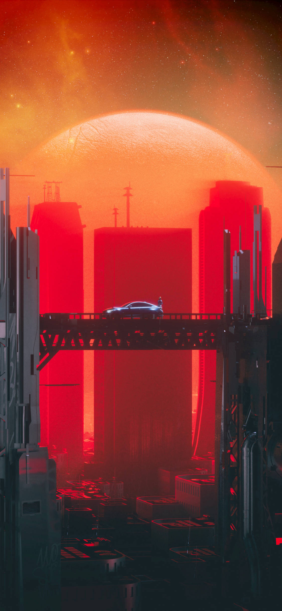 Bridge, Sunset, Cyberpunk, Full HD Phone Wallpaper
