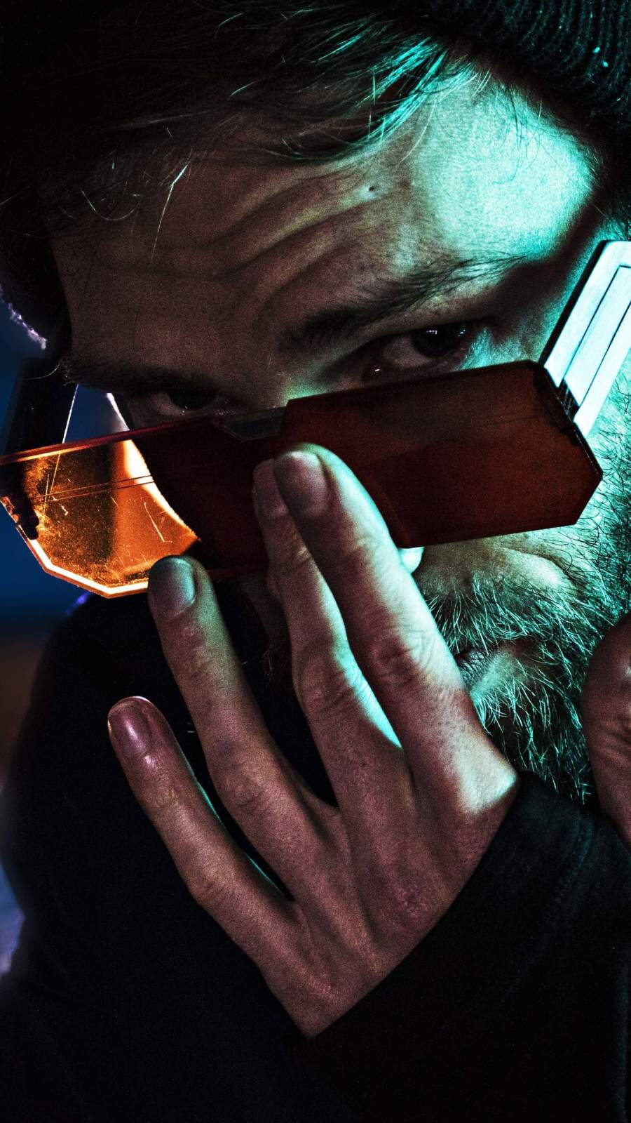 Cyberpunk iPhone X, glowing orange device, cool blue lighting, HD Phone Wallpaper