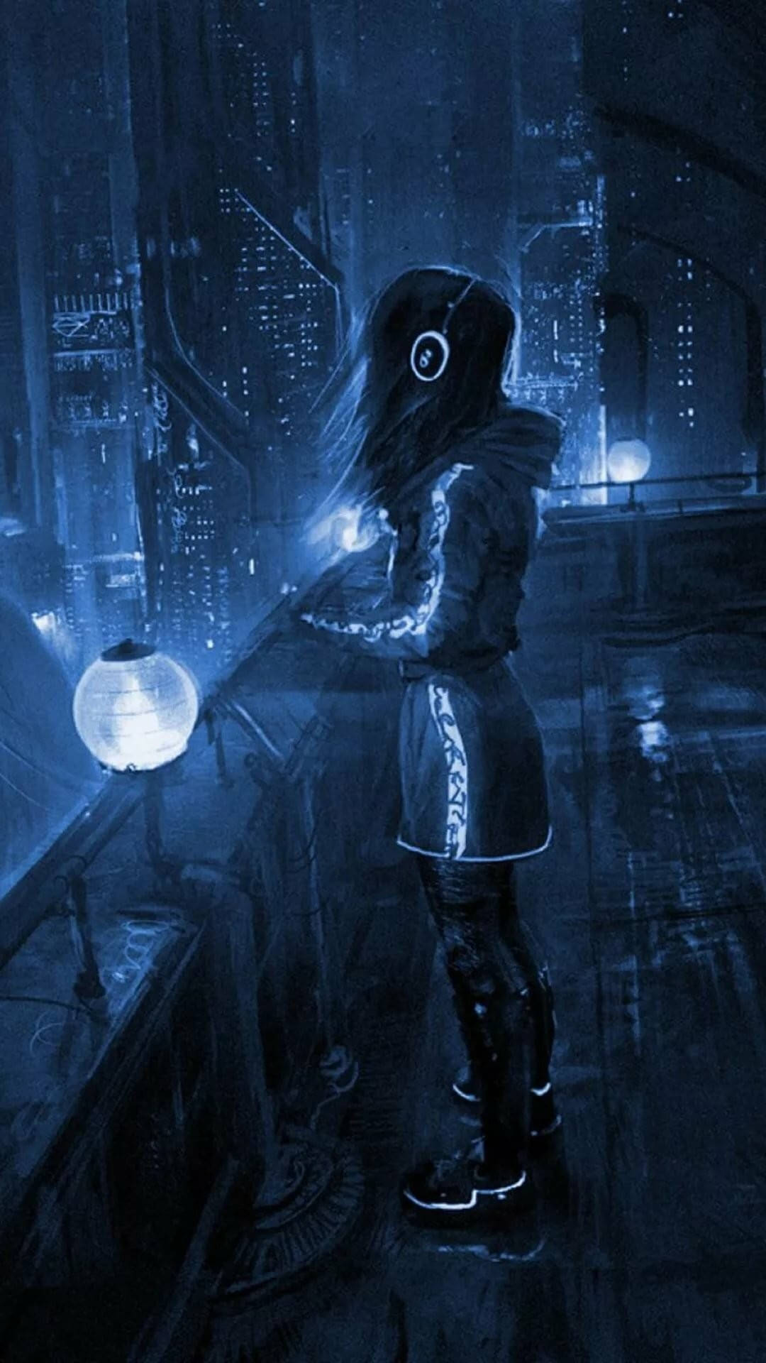 Cyberpunk iPhone X, rooftop, neon cityscape, Full HD Phone Wallpaper