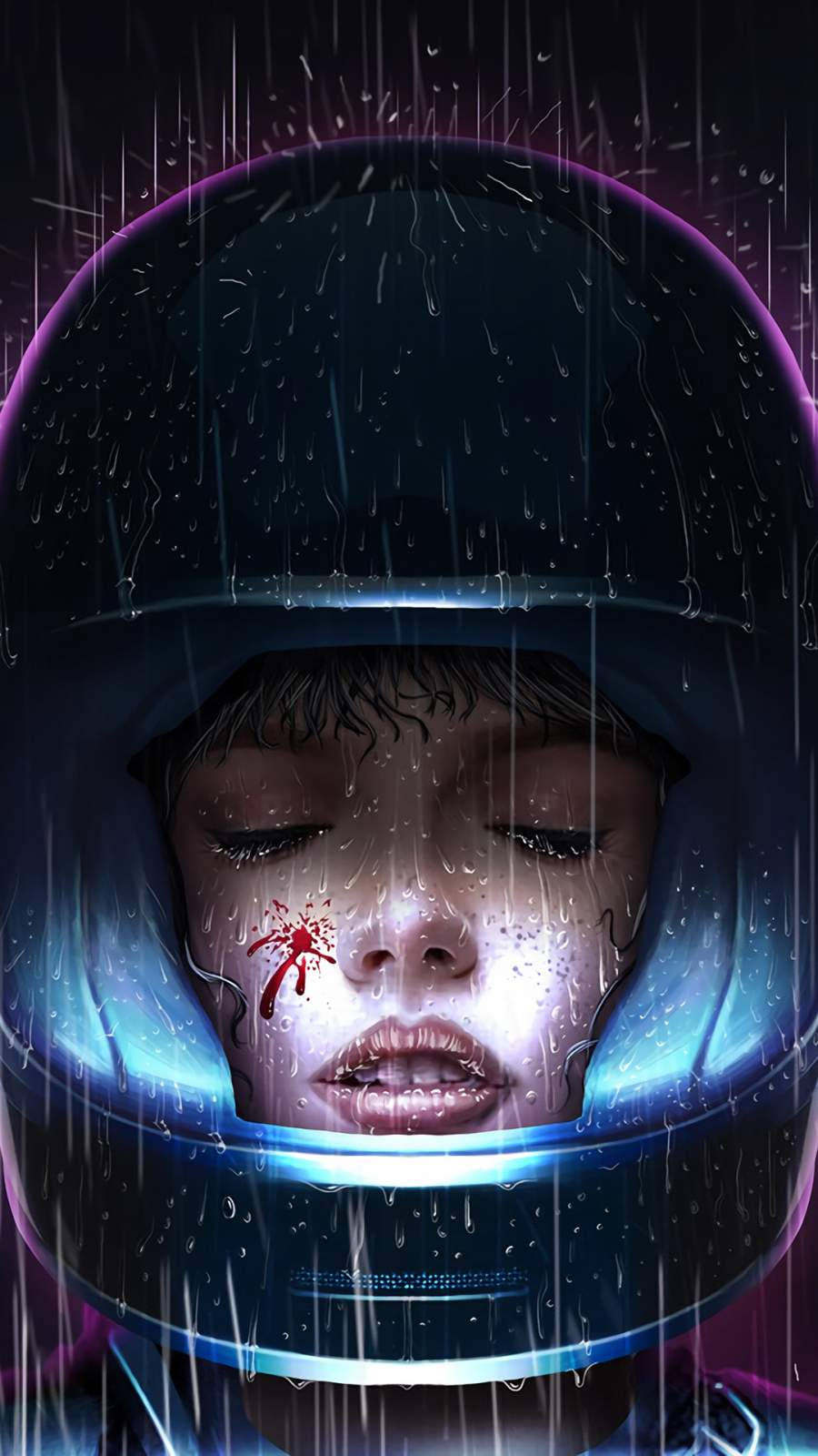 Cyberpunk iPhone X, helmet, rain streaks, HD Phone Wallpaper
