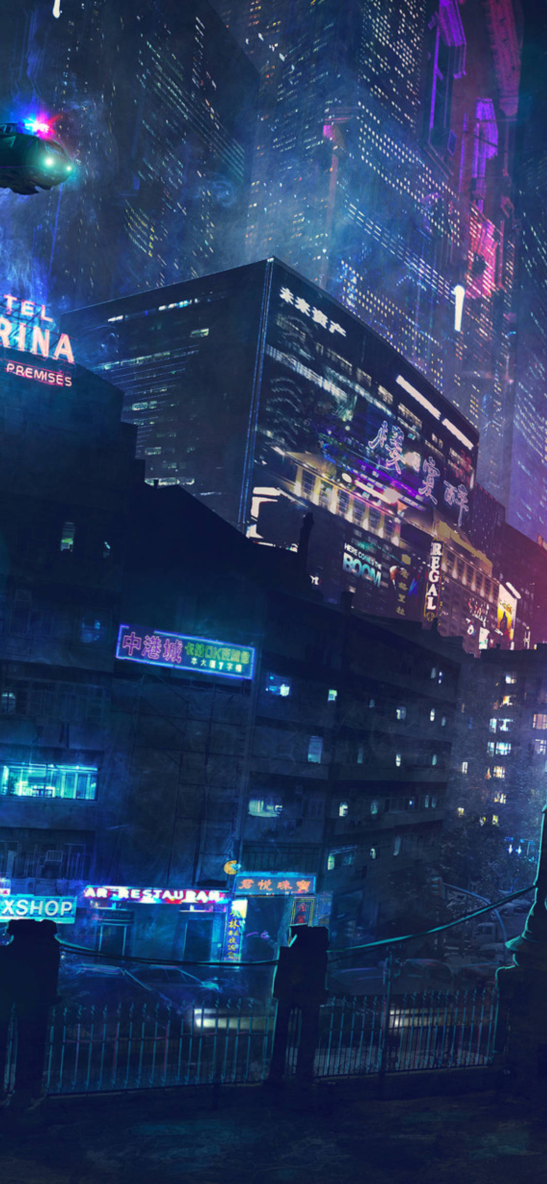 Cyberpunk iPhone X, neon-drenched, night, Full HD Phone Wallpaper