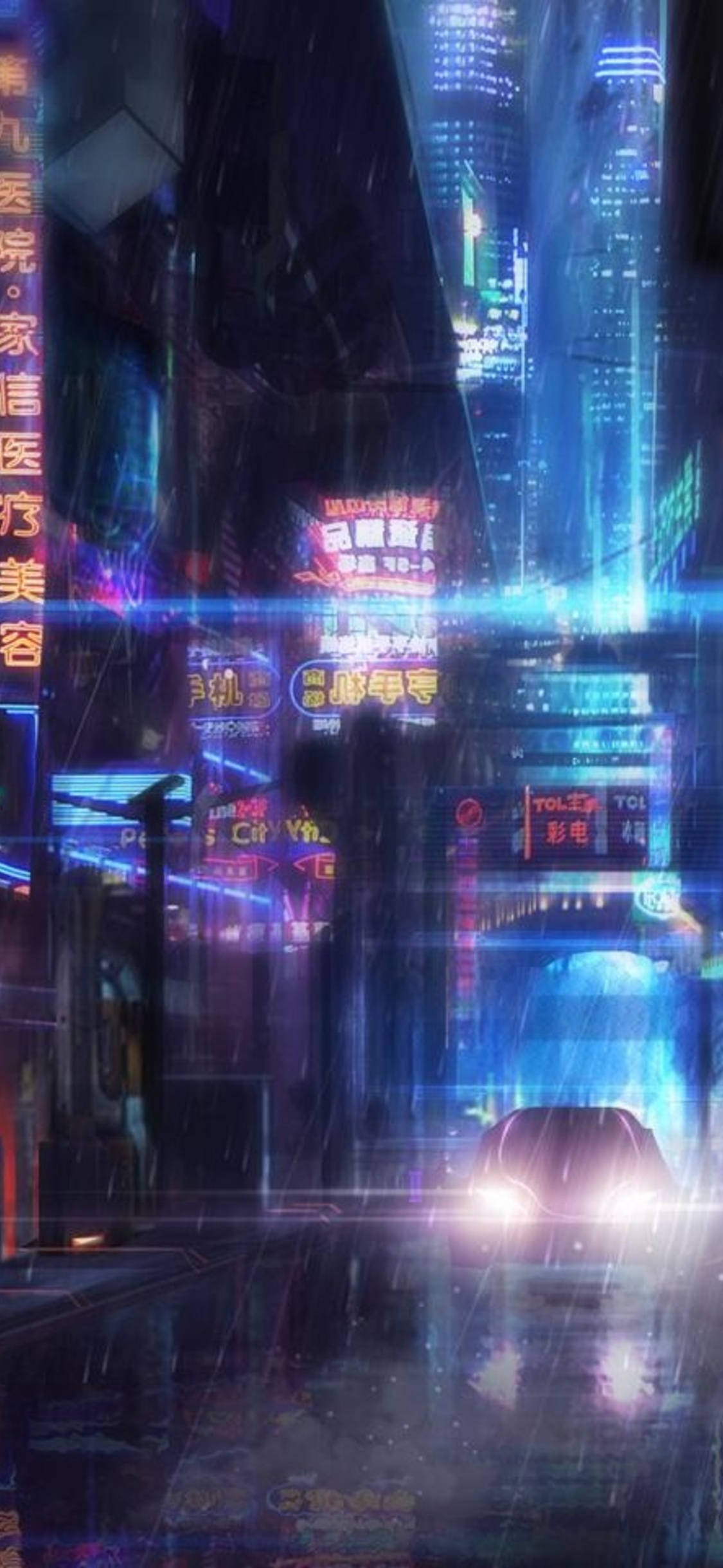 Rainy City Night, cyberpunk, iPhone X, Full HD Phone Wallpaper