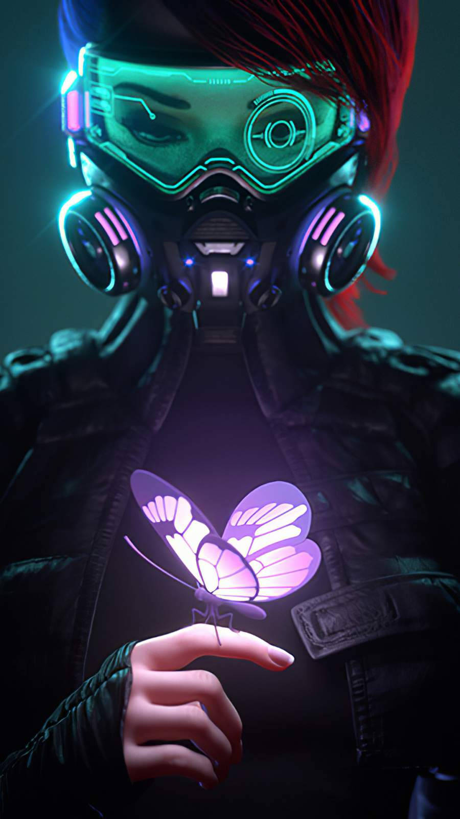 Cyberpunk iPhone X, glowing green gear, luminous purple butterfly, HD Phone Wallpaper