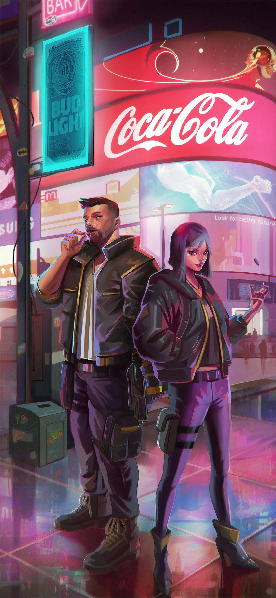 cyberpunk, iPhone X, neon signs, Full HD Phone Wallpaper