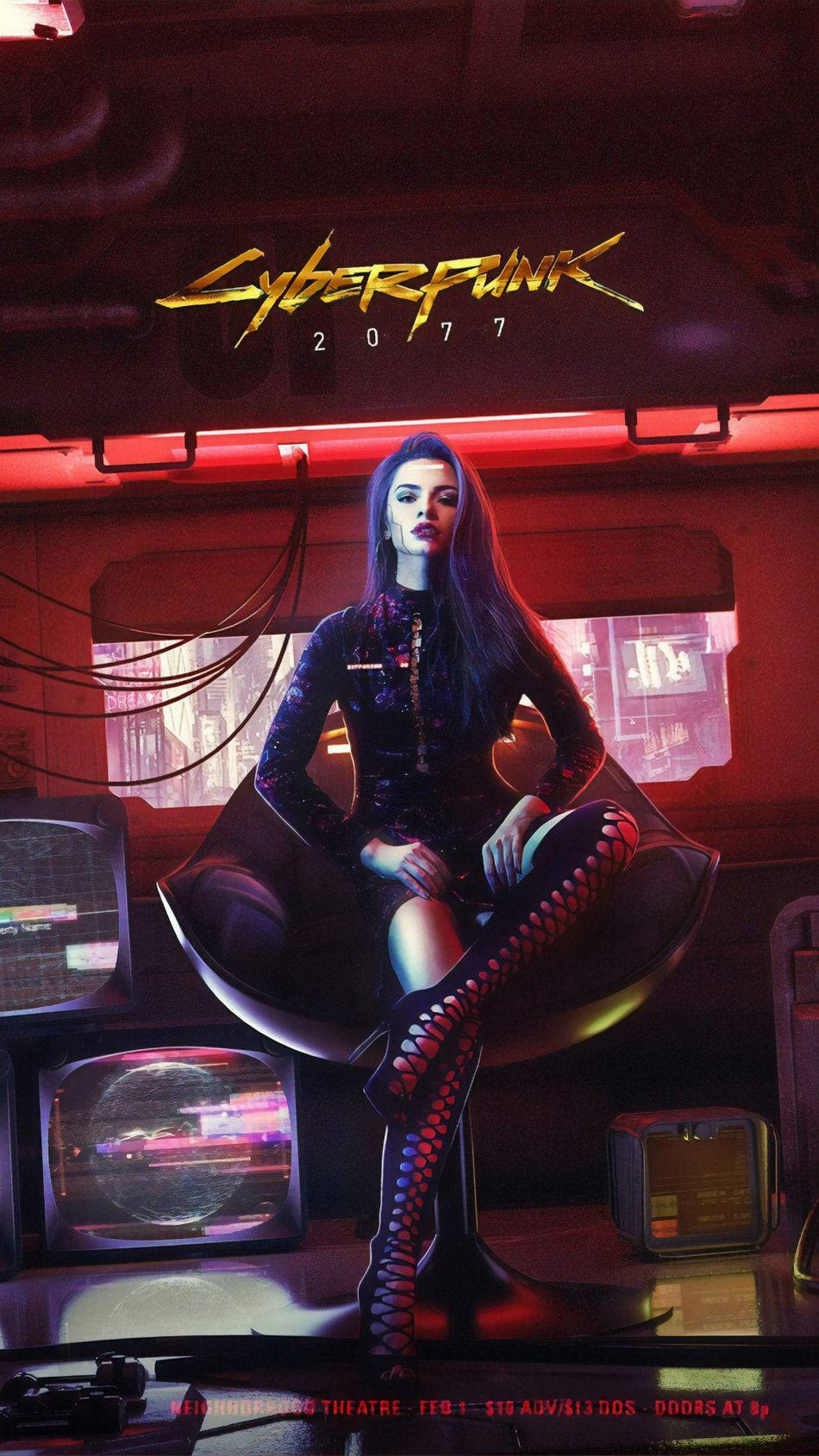 Cyberpunk iPhone, futuristic chair, glowing red neon, HD Phone Wallpaper
