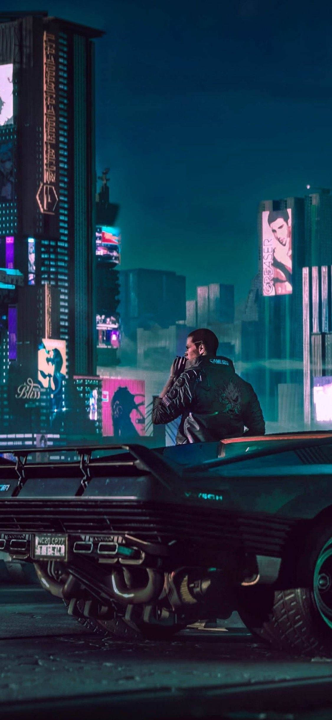 Cyberpunk Car, Neon City, Night, Full HD Phone Wallpaper