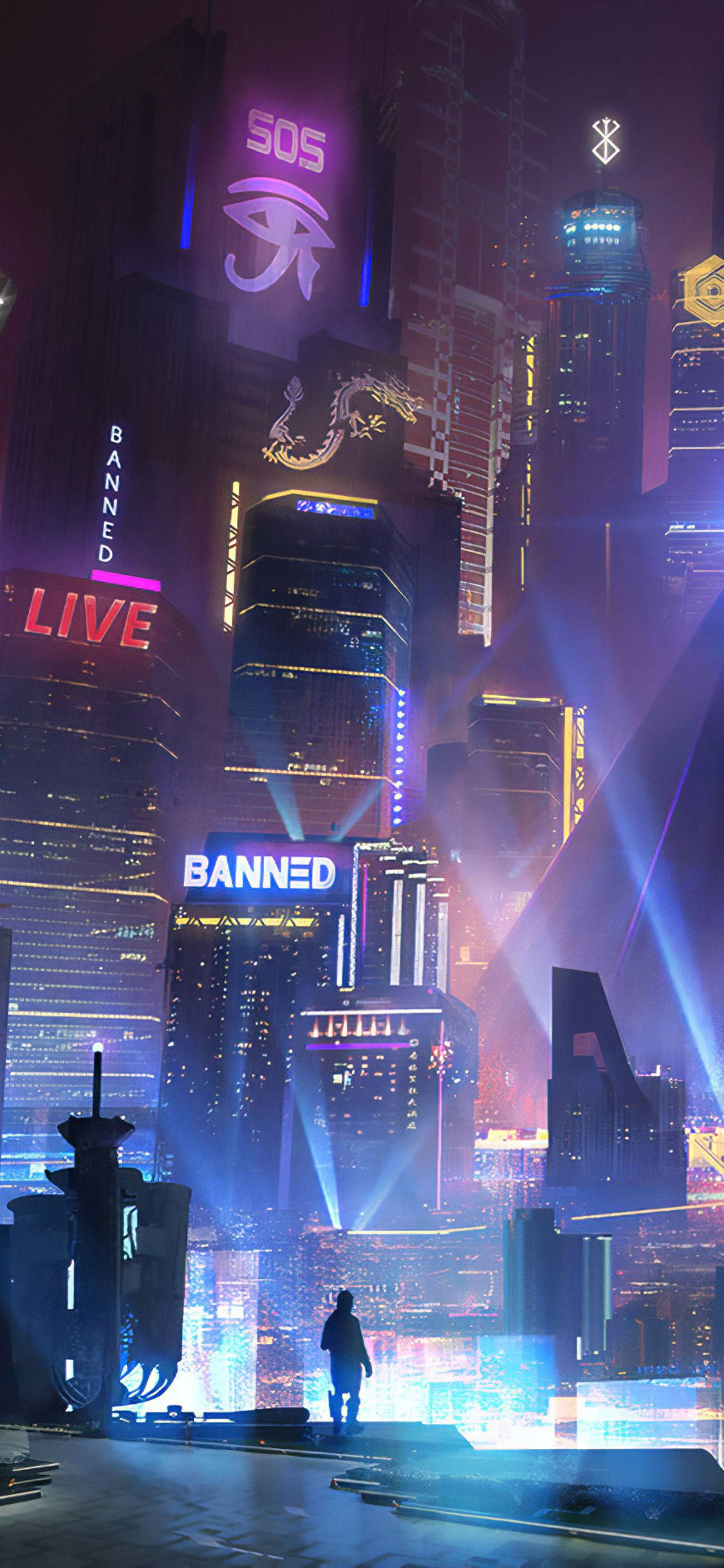 Cyberpunk iPhone, neon-drenched, night, Full HD Phone Wallpaper