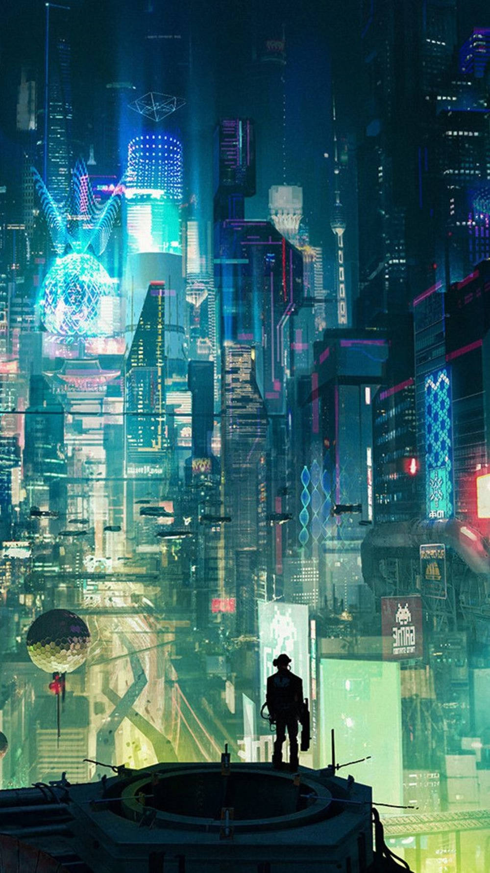 Cyberpunk iPhone, rooftop, neon-lit, HD Phone Wallpaper