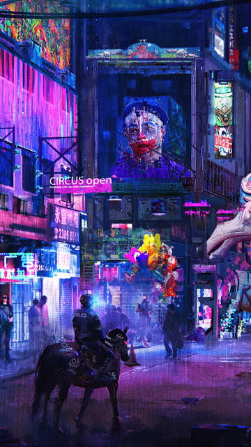 Cyberpunk iPhone, neon-drenched cyberpunk alleyway, night, SD Phone Wallpaper