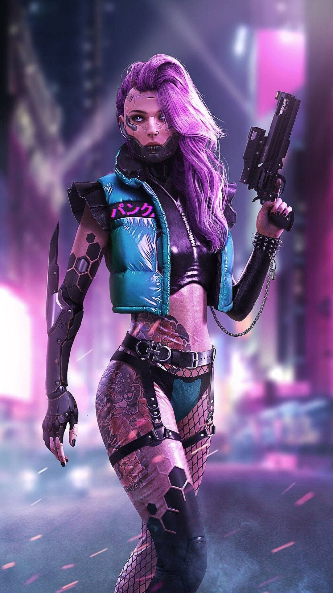 Cyberpunk iPhone, pink hair, purple hair, Full HD Phone Wallpaper