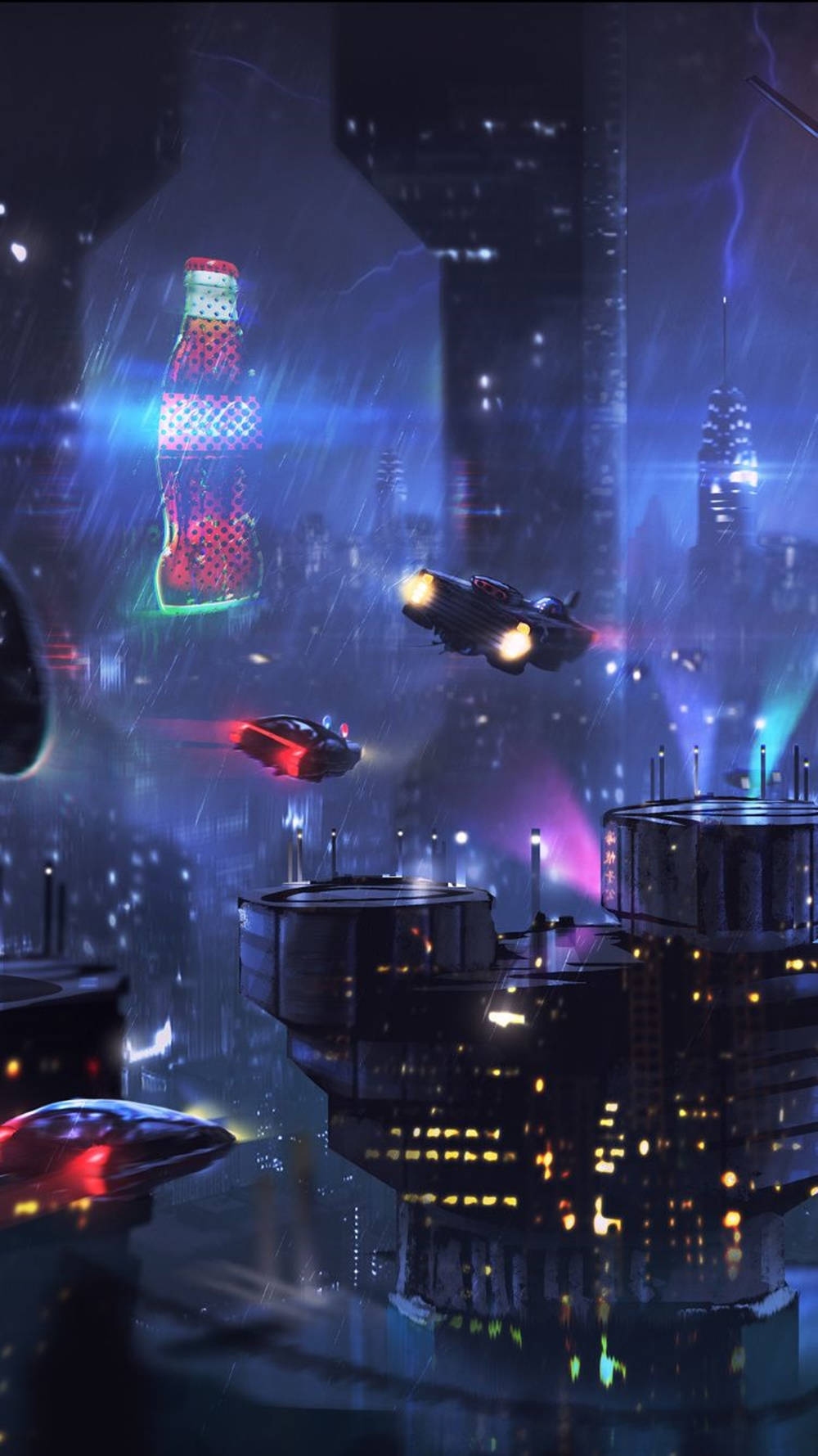 Cyberpunk iPhone, neon-drenched, rainy, HD Phone Wallpaper