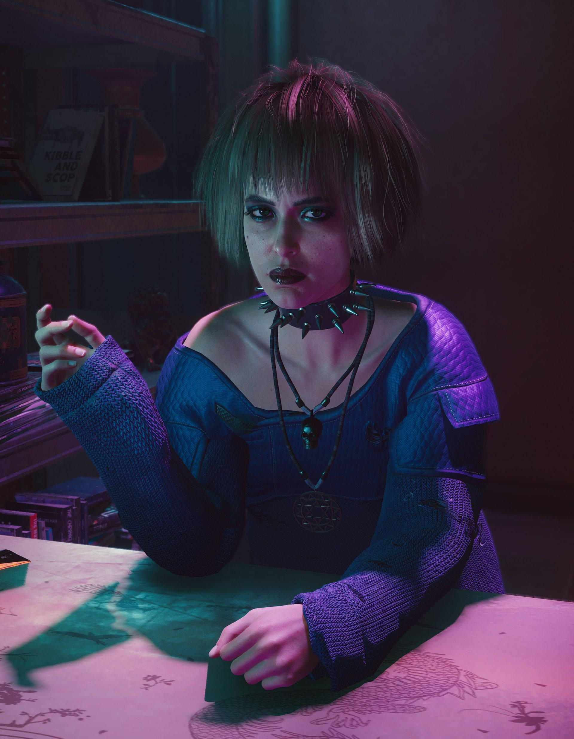 cyberpunk woman, short hair, spiked choker, Full HD Phone Wallpaper