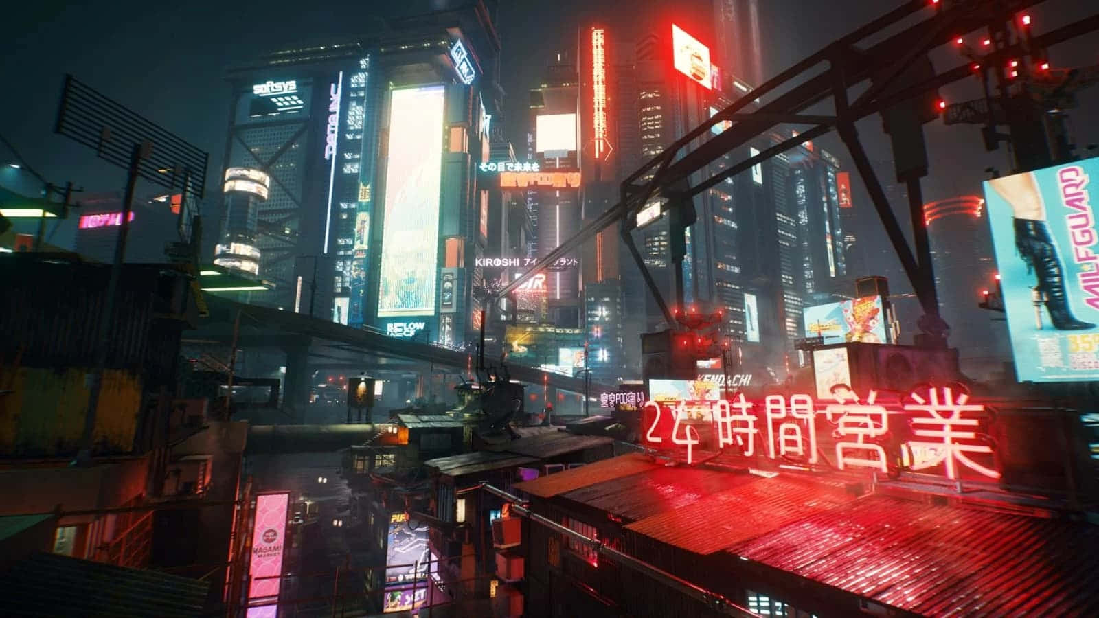 cyberpunk laptop, neon-drenched, night, HD Desktop Wallpaper