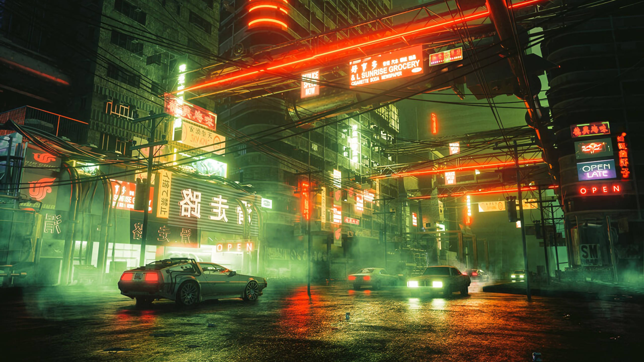 Cyberpunk, 2560x1440, neon-drenched, 2K Desktop Wallpaper