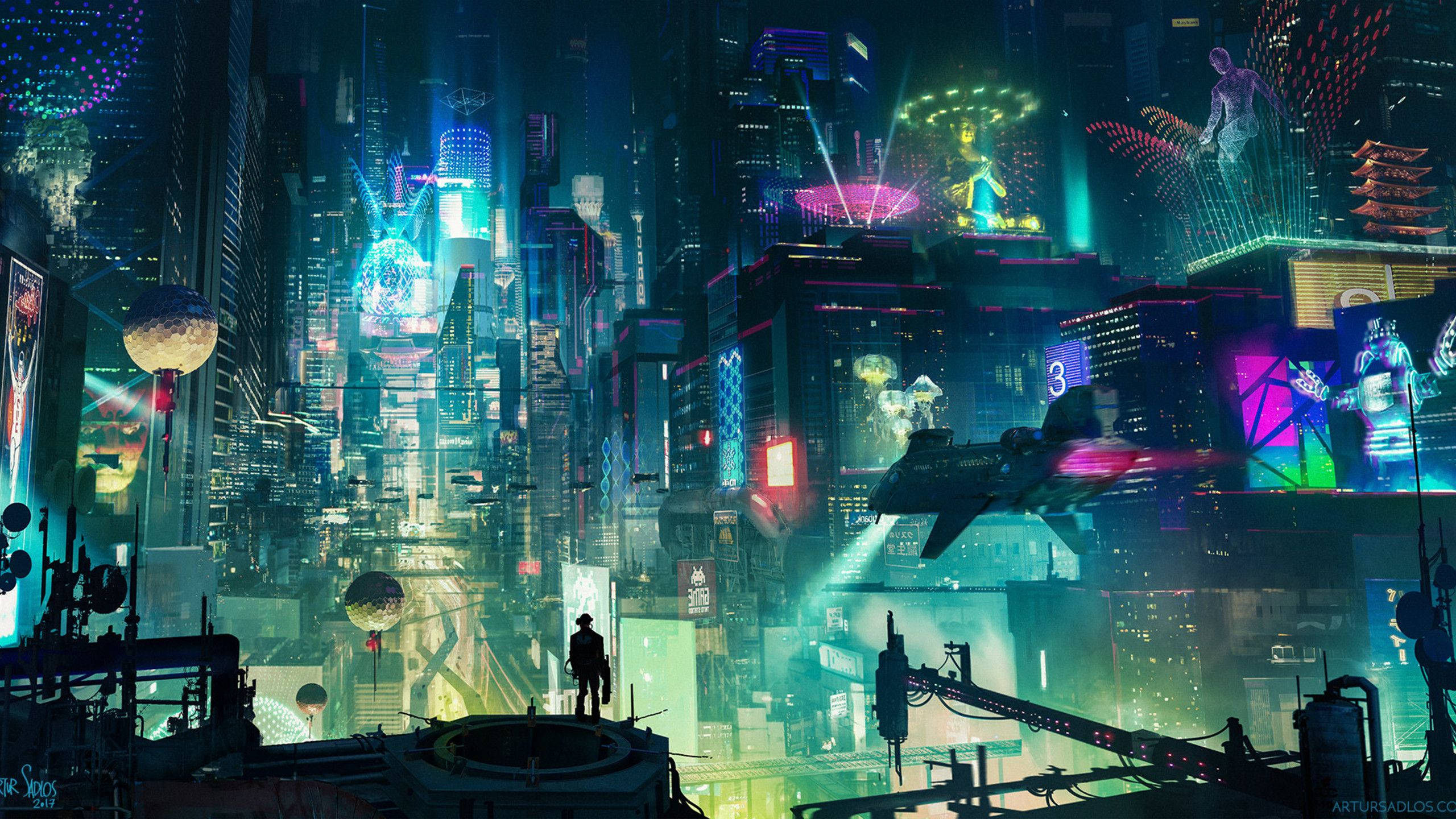 Cyberpunk, 2560x1440, neon-drenched cyberpunk cityscape, 2K Desktop Wallpaper