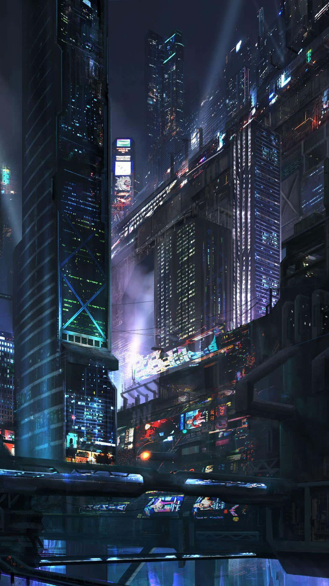 Cyberpunk Night City, neon lights, skyscrapers, Full HD Phone Wallpaper