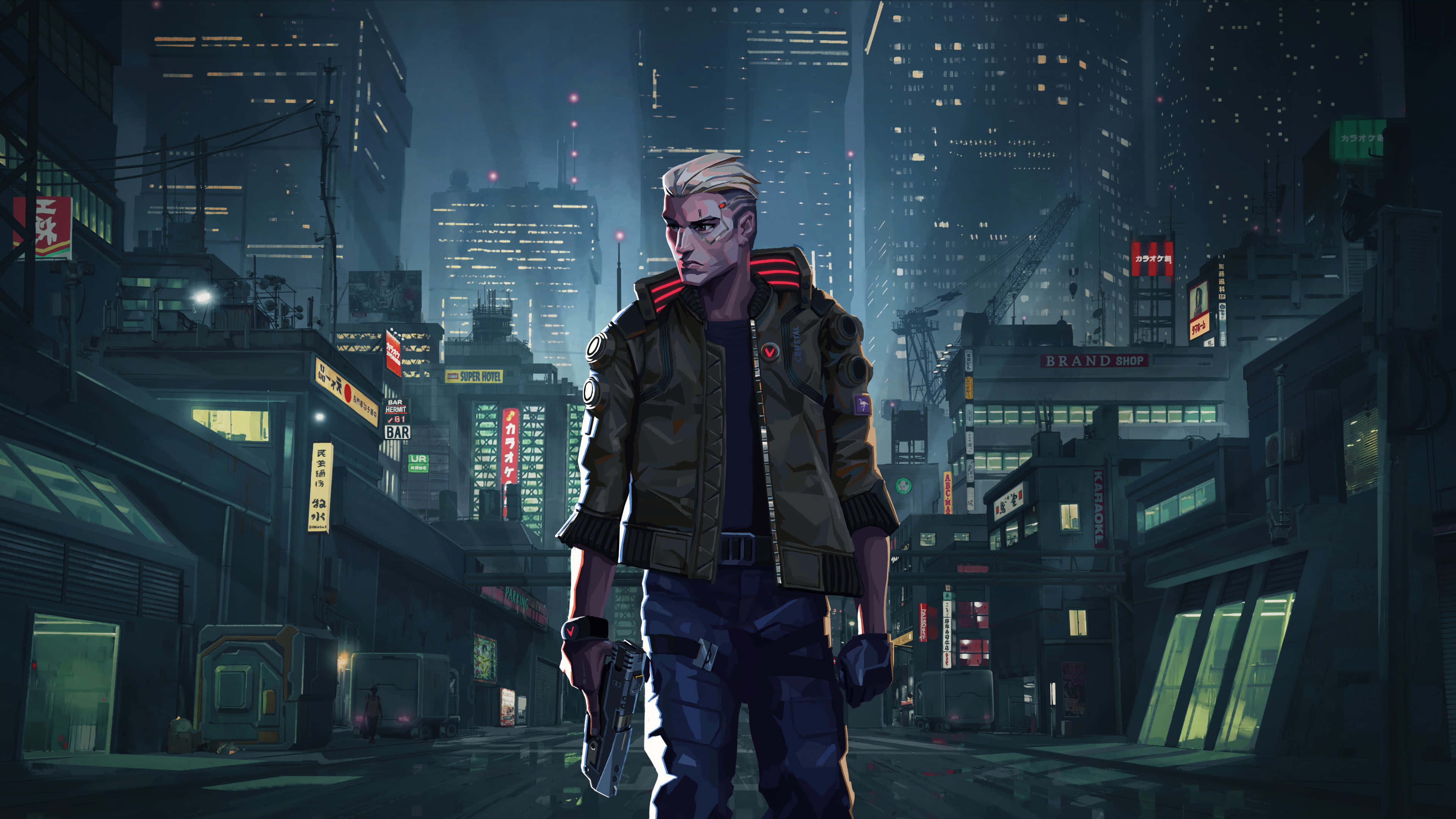Cyberpunk Night City, neon-lit, rain-soaked alleyway, 4K Desktop Wallpaper