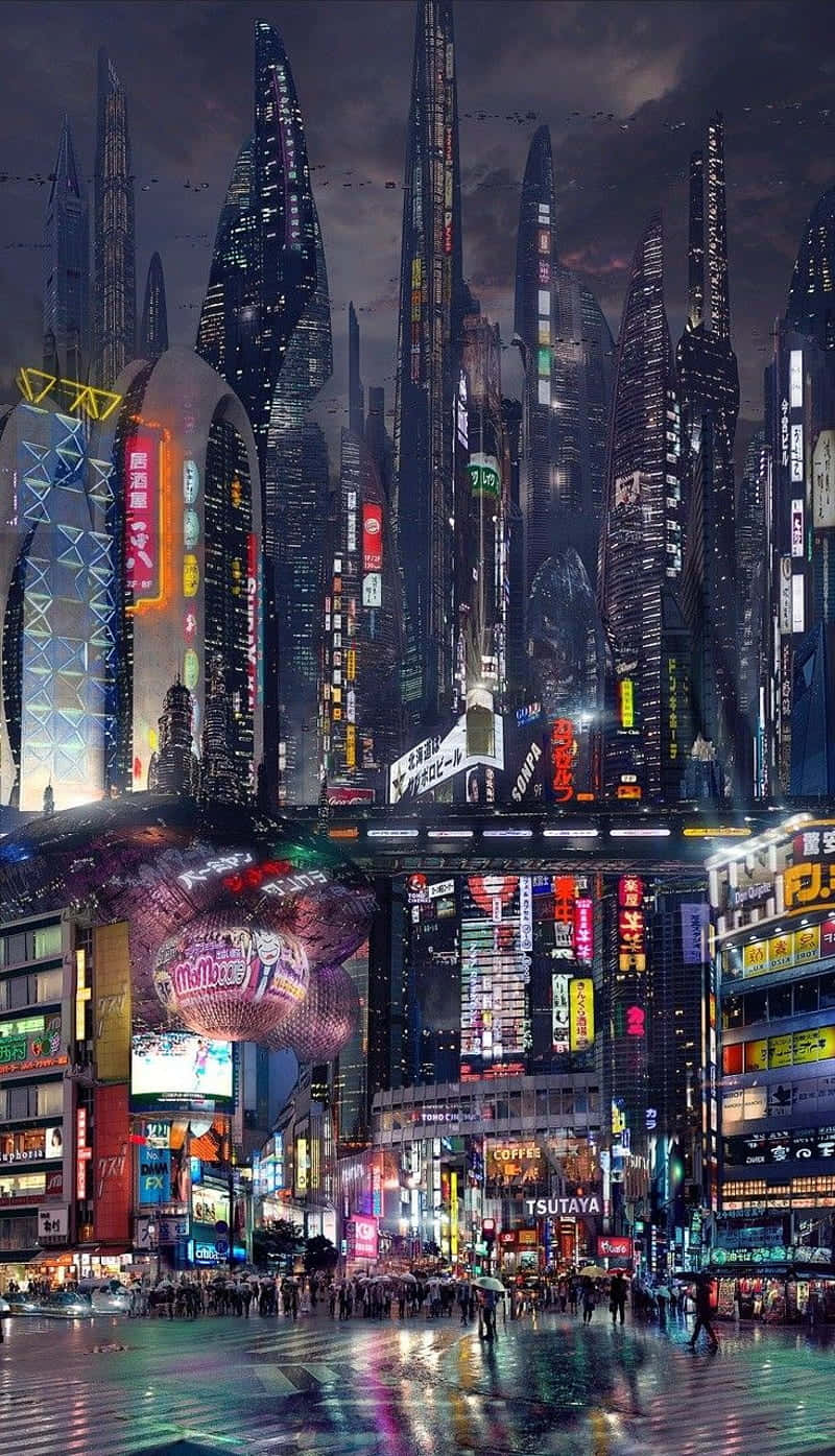 cyberpunk Night City, neon-lit, towering skyscrapers, HD Phone Wallpaper