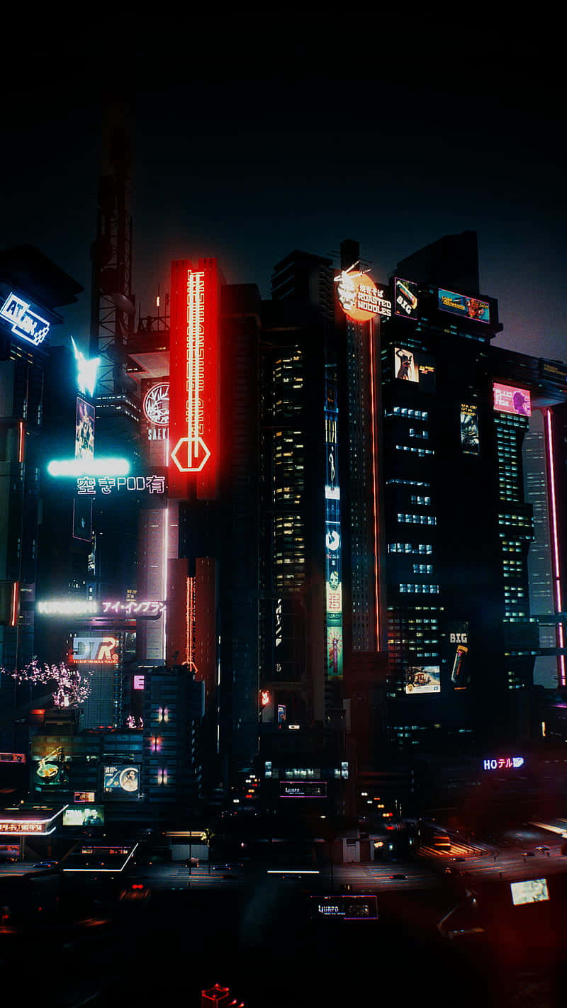 Cyberpunk Night City, neon-lit, night, HD Phone Wallpaper