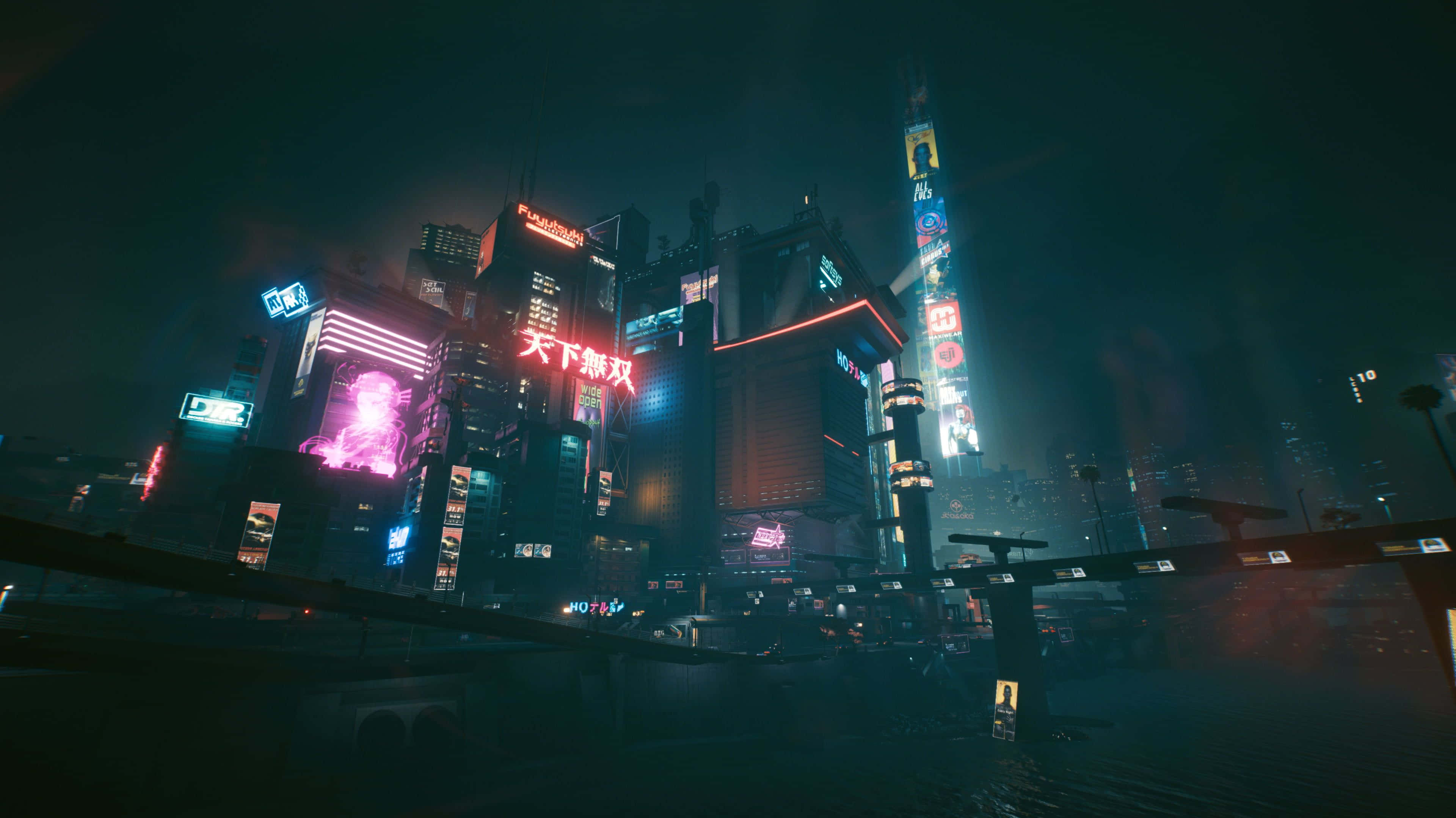 Neon lights, megacorporations, Night City, 4K Desktop Wallpaper