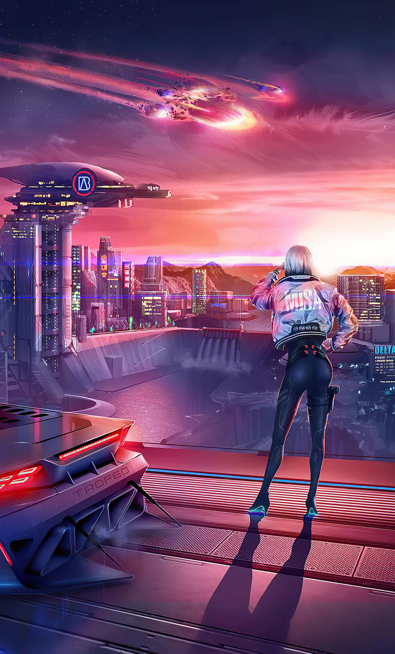 Night City, Cyberpunk, sunset, Full HD Phone Wallpaper