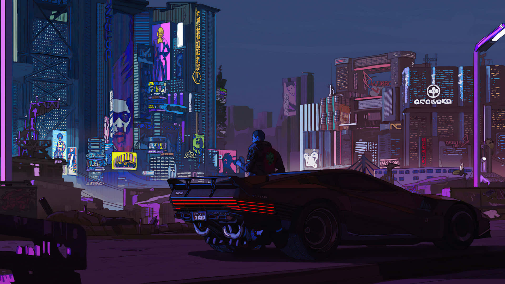 Cyberpunk Night City, neon-drenched, night, Full HD Desktop Wallpaper