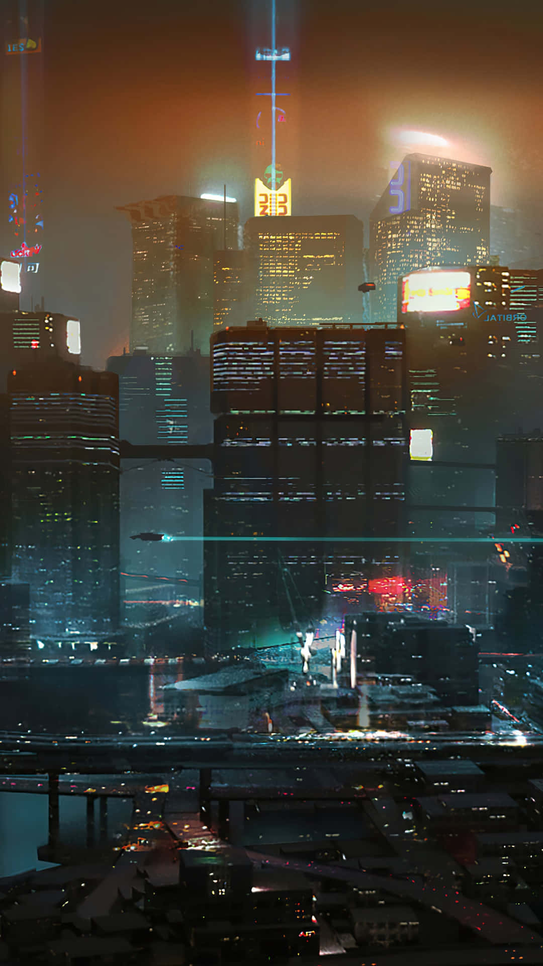 Cyberpunk Night City, neon-drenched, cyberpunk cityscape, Full HD Phone Wallpaper