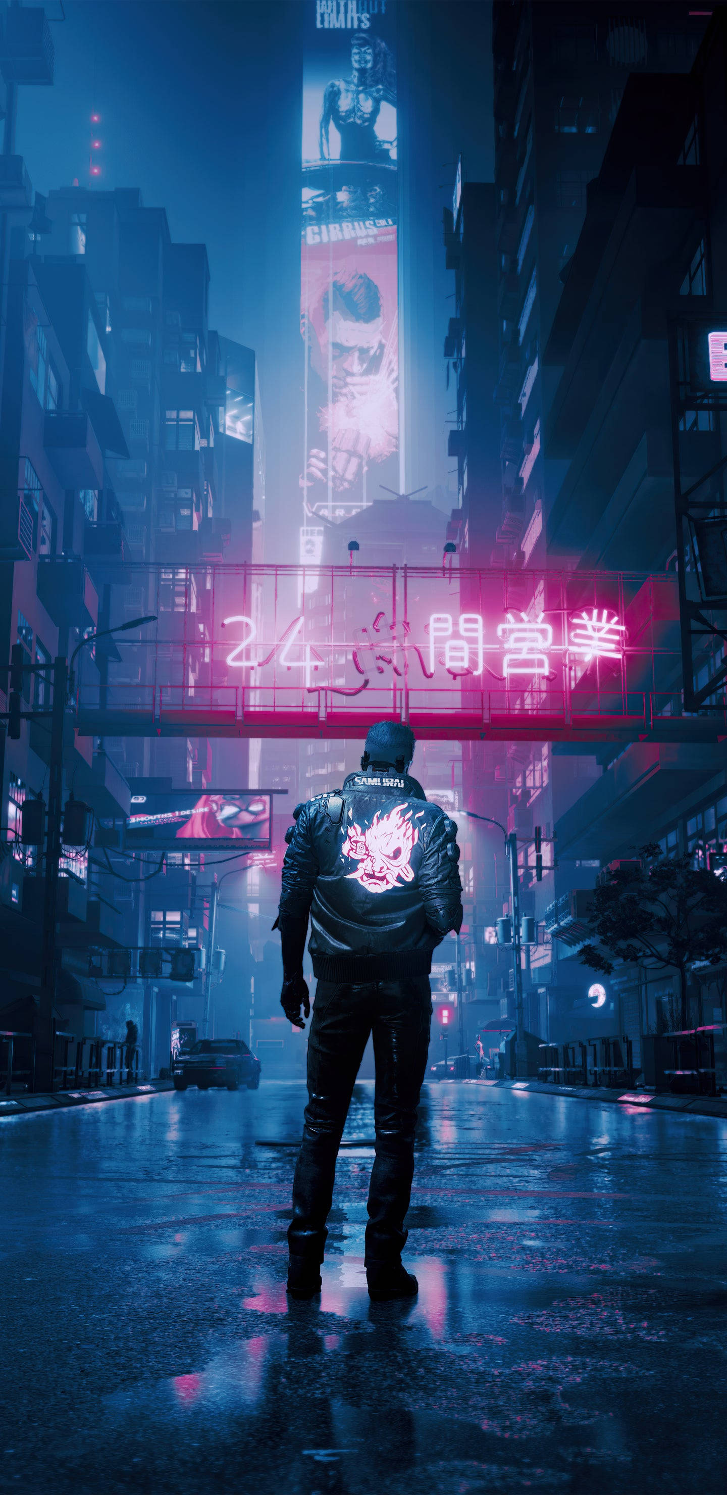 Night City, cyberpunk, leather jacket, 2K Phone Wallpaper