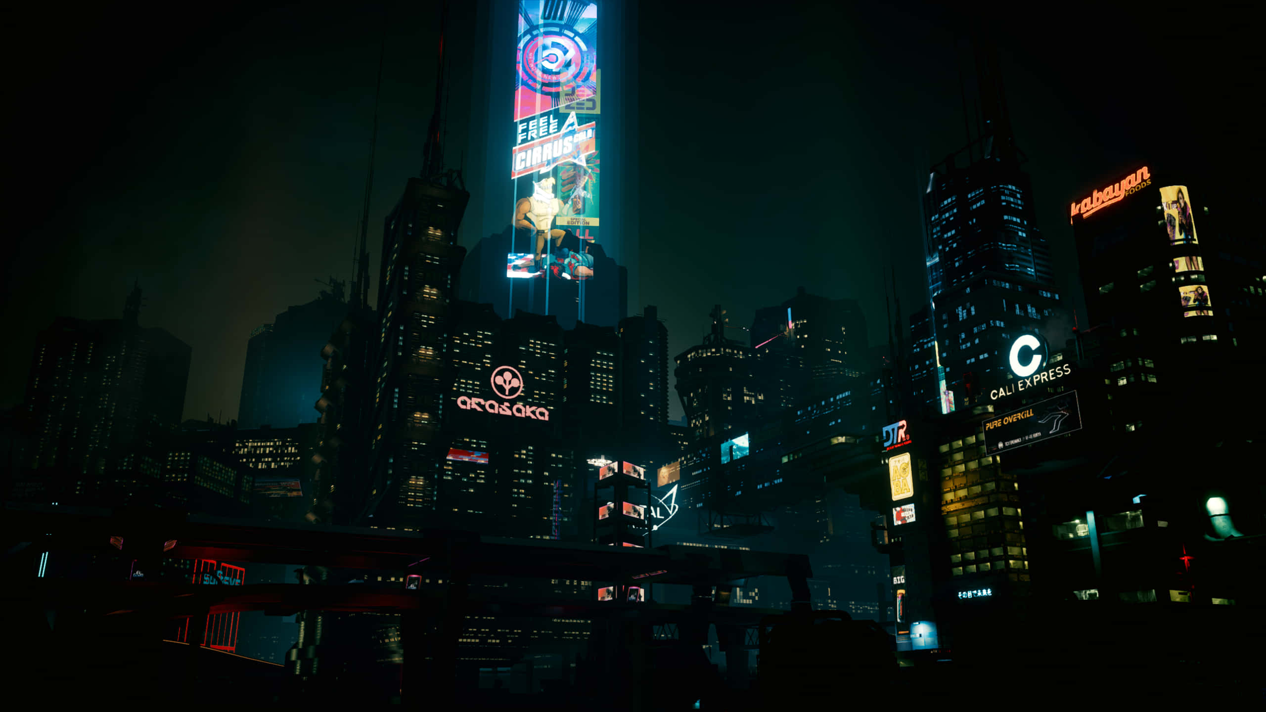 Cyberpunk Night City, neon-lit, night, 2K Desktop Wallpaper
