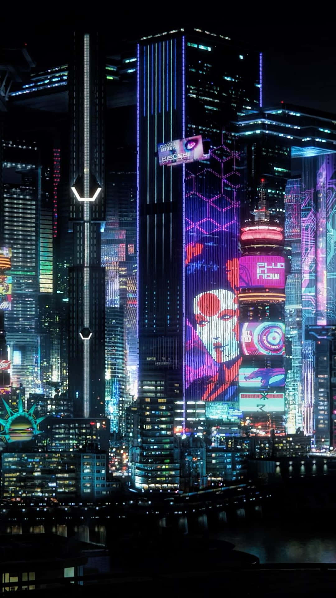 Cyberpunk Cityscape, night, neon-drenched, Full HD Phone Wallpaper