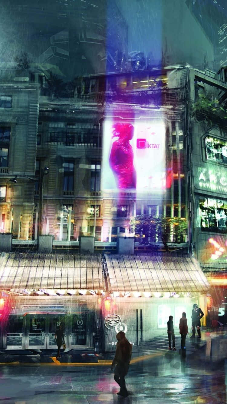 Cyberpunk Night City, neon signs, rain-slicked urban street, HD Phone Wallpaper