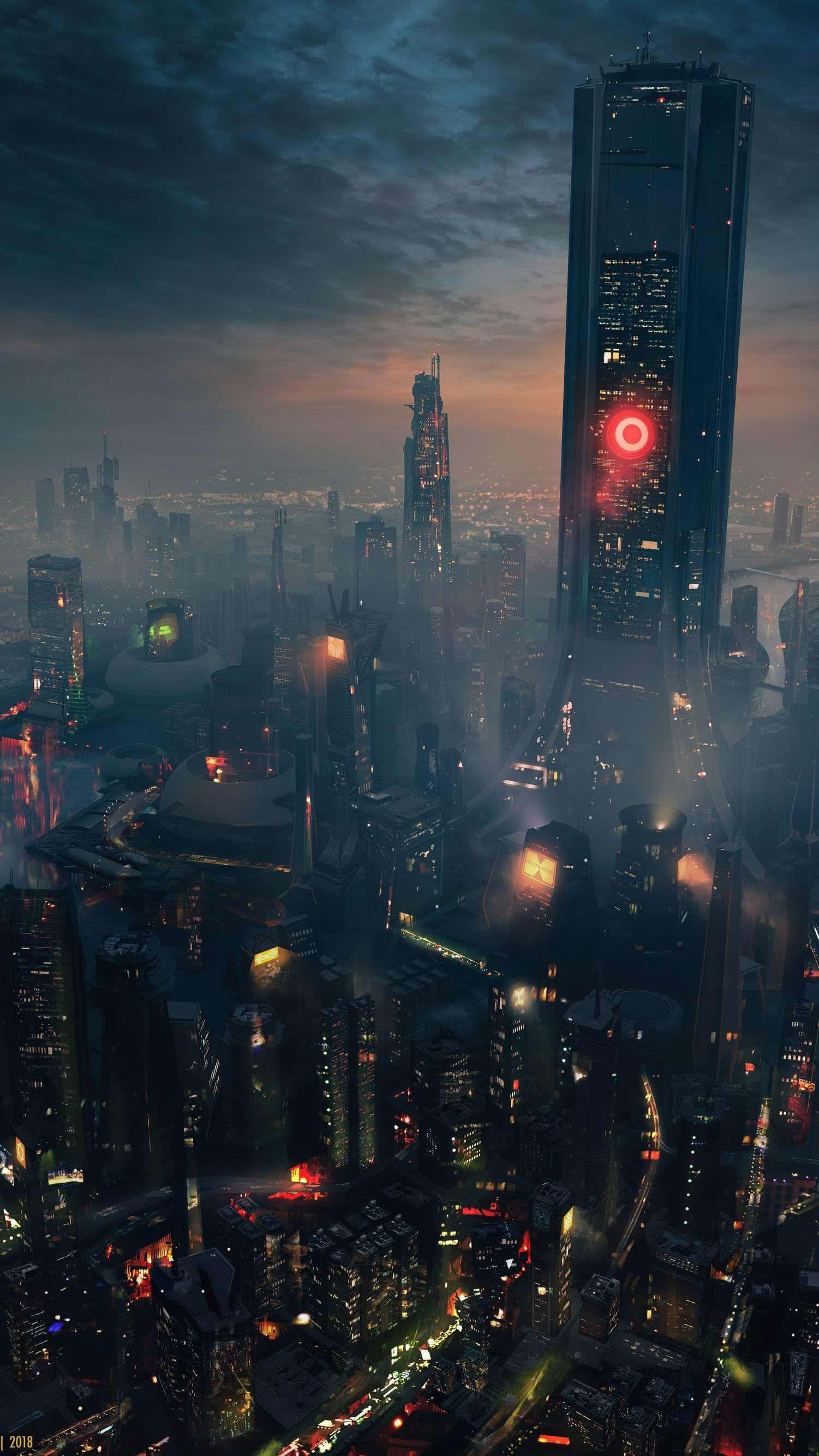 Cyberpunk, cityscape, dusk, 2K Phone Wallpaper