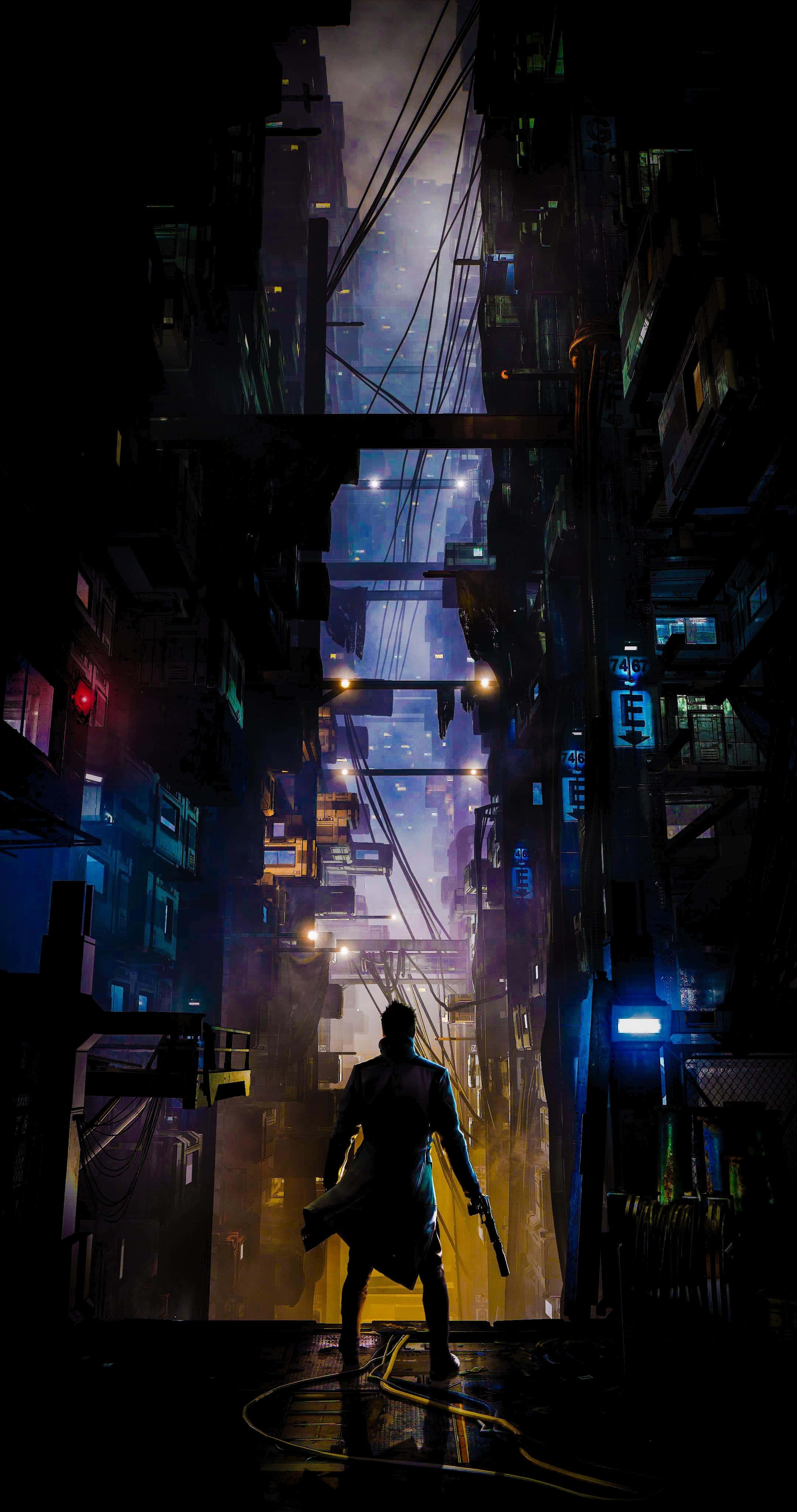 Cyberpunk Alleyway, neon alley, towering cyberpunk buildings, 4K Phone Wallpaper