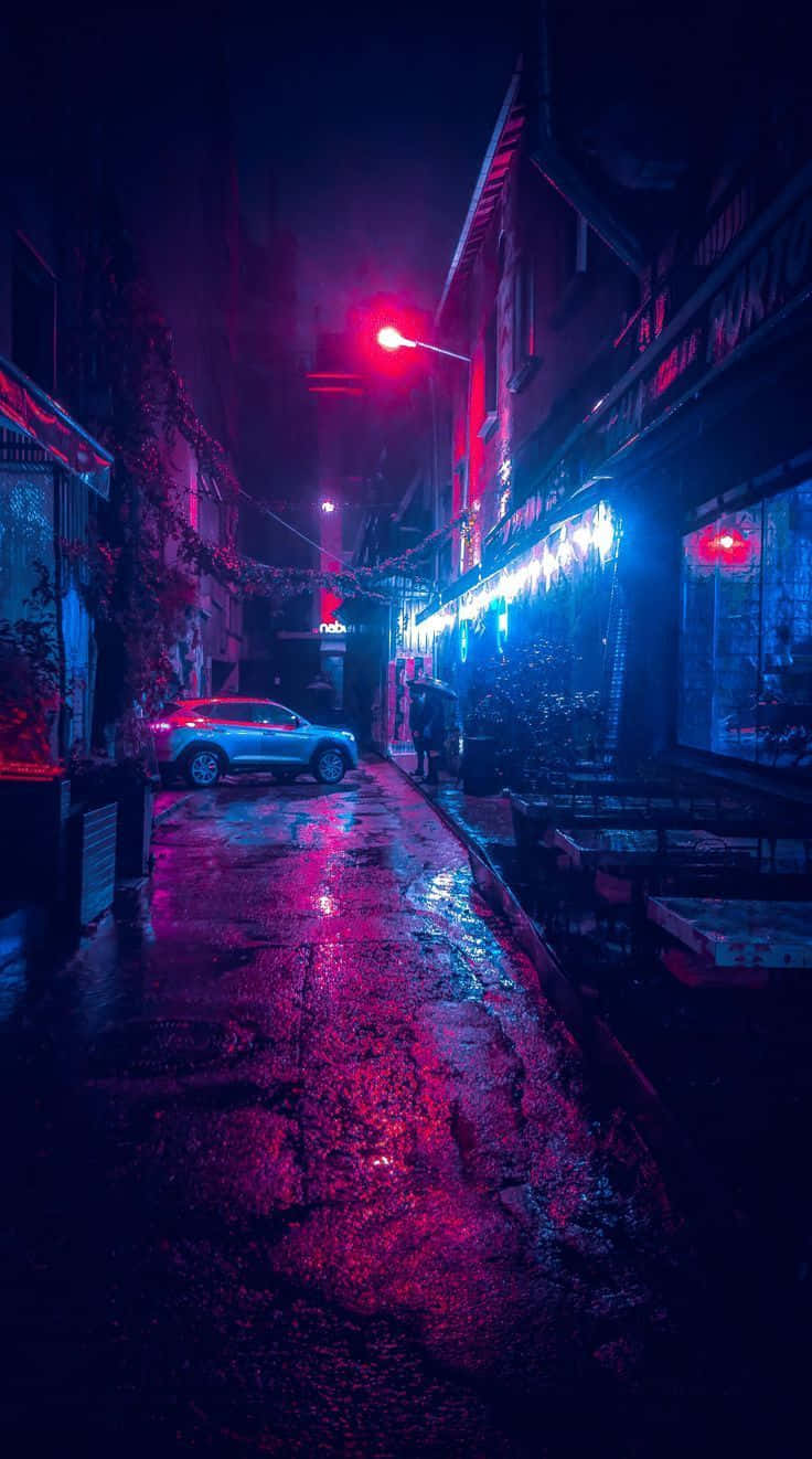 neon-drenched alley, night, vibrant pink and blue lights, HD Phone Wallpaper