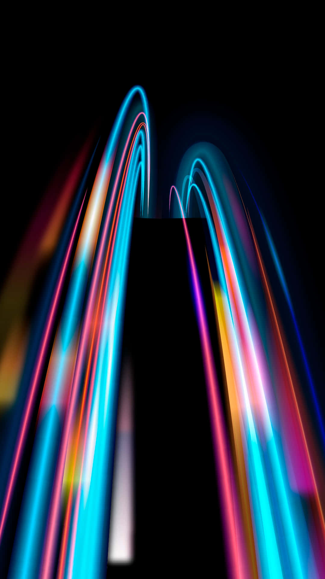 neon light trails, pitch black background, dynamic long exposure shot, Full HD Phone Wallpaper