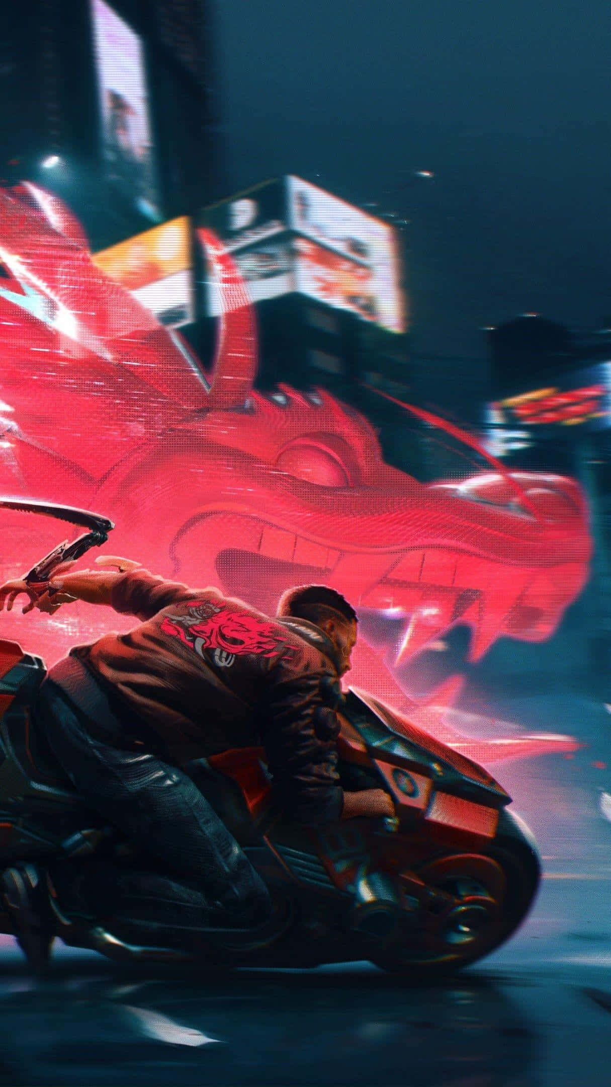 Cyberpunk Motorcycle Chase, futuristic motorcycle, neon-lit city, Full HD Phone Wallpaper
