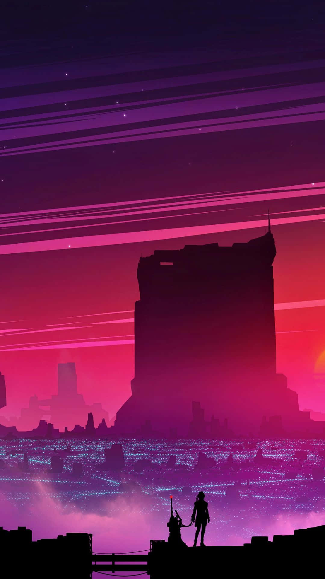Cyberpunk, Sunset, Rooftop, Full HD Phone Wallpaper