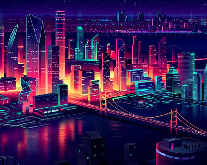 Cyberpunk Pixel Art, neon pink, orange, SD Desktop Wallpaper
