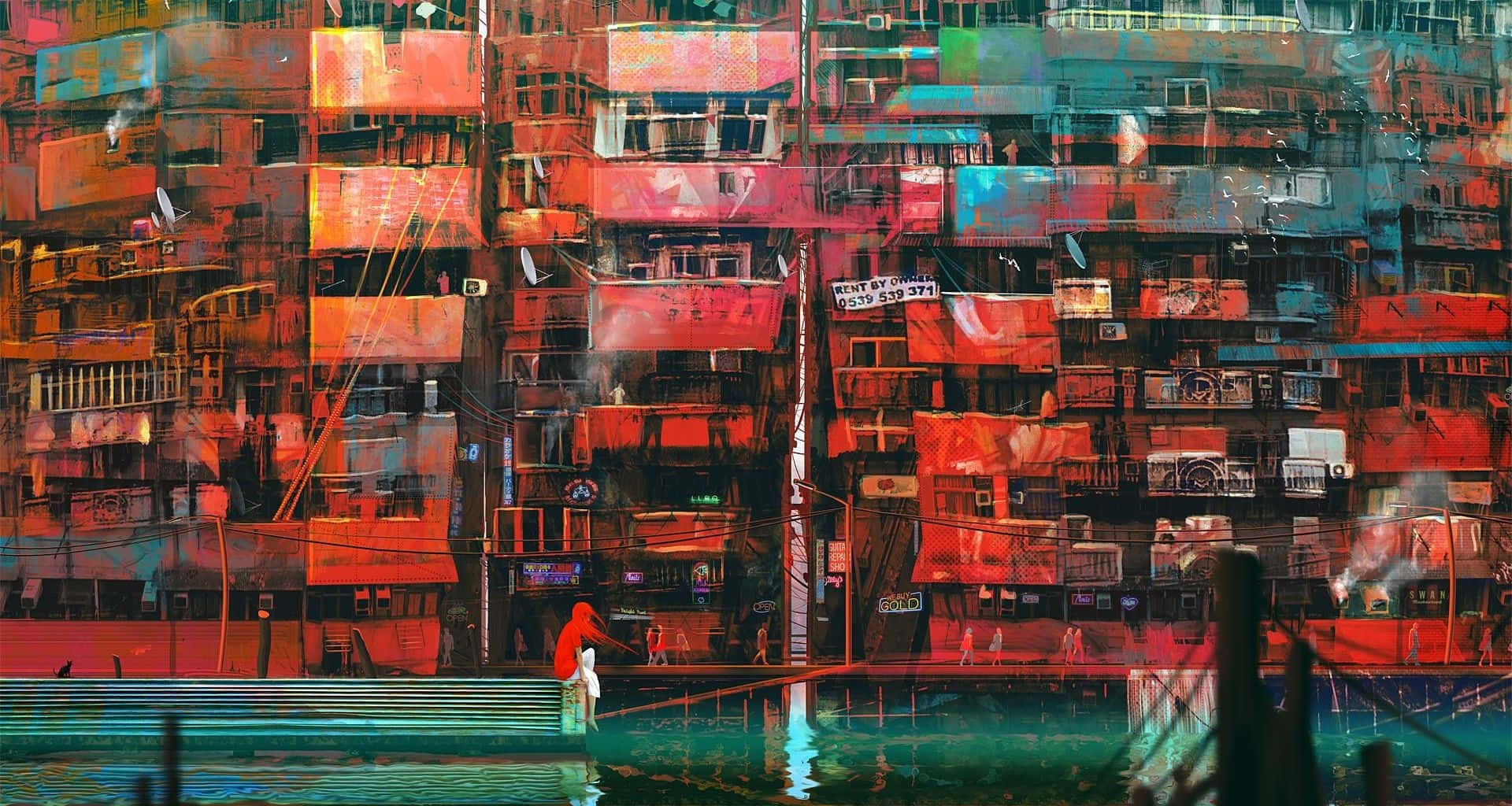 Cyberpunk Pixel Art, 1920 x 1024, retro-futuristic cyberpunk world, Full HD Desktop Wallpaper