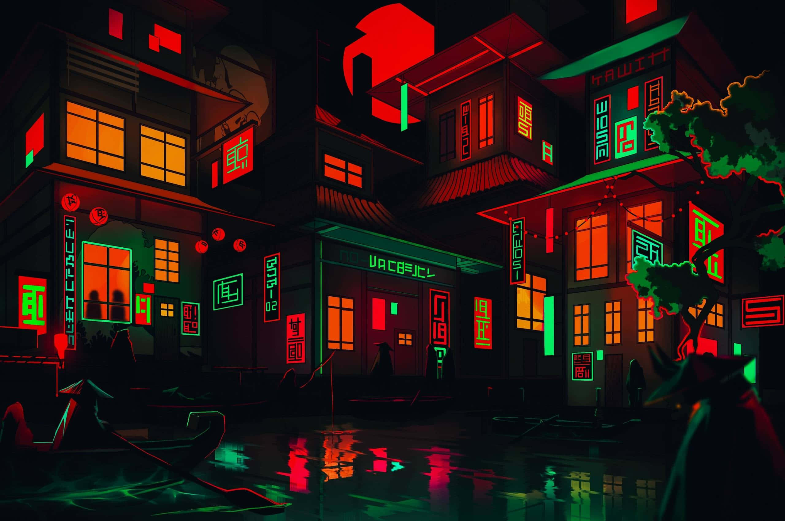 Cyberpunk Pixel Art, neon-drenched cyberpunk street, night, 2K Desktop Wallpaper