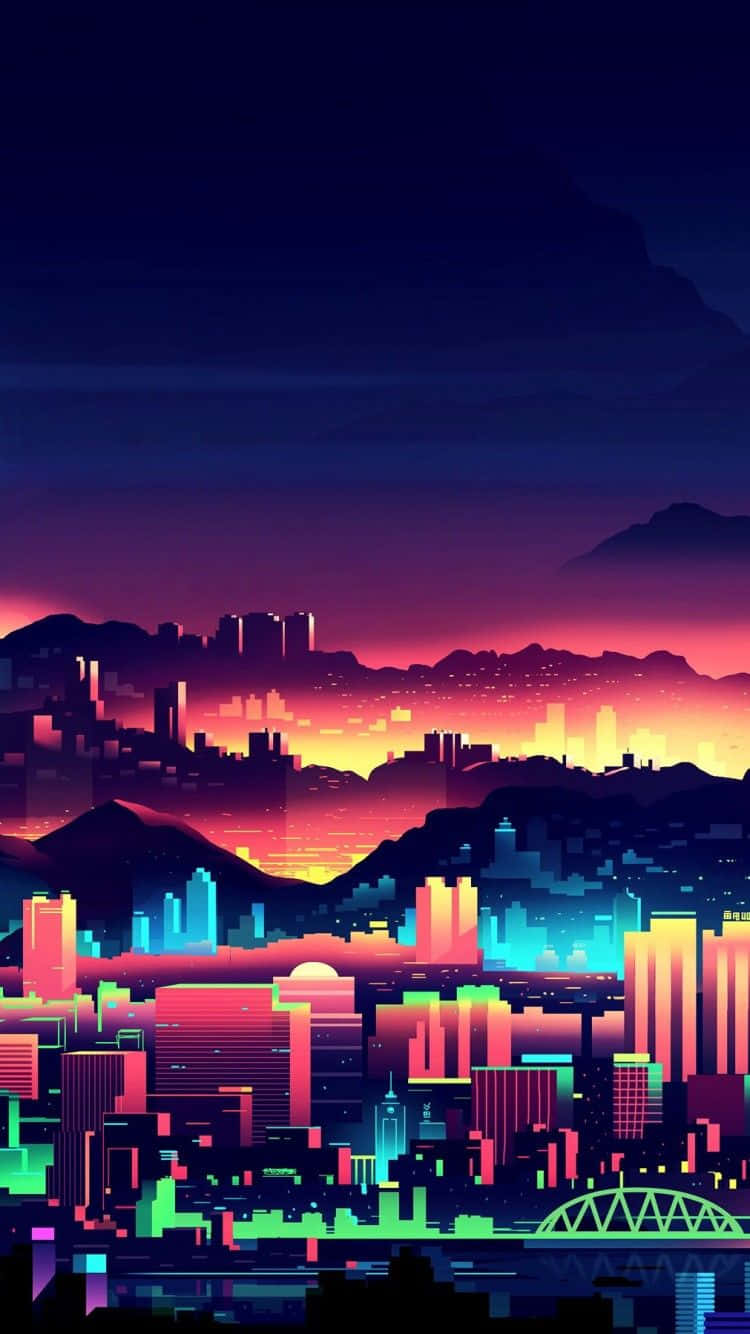 Cyberpunk-Themed Pixel Art, neon-drenched, retrofuturistic cityscape, HD Phone Wallpaper