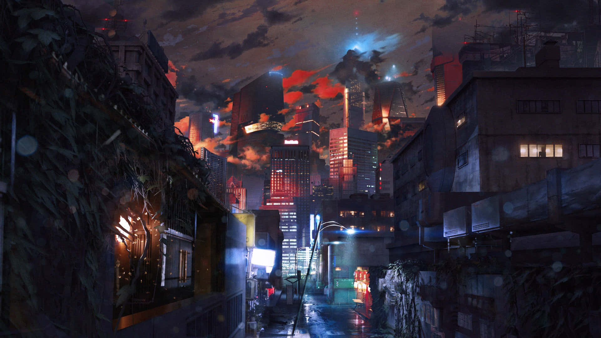 Cyberpunk Pixel Art, rain-slicked alleyway, cyberpunk city, Full HD Desktop Wallpaper