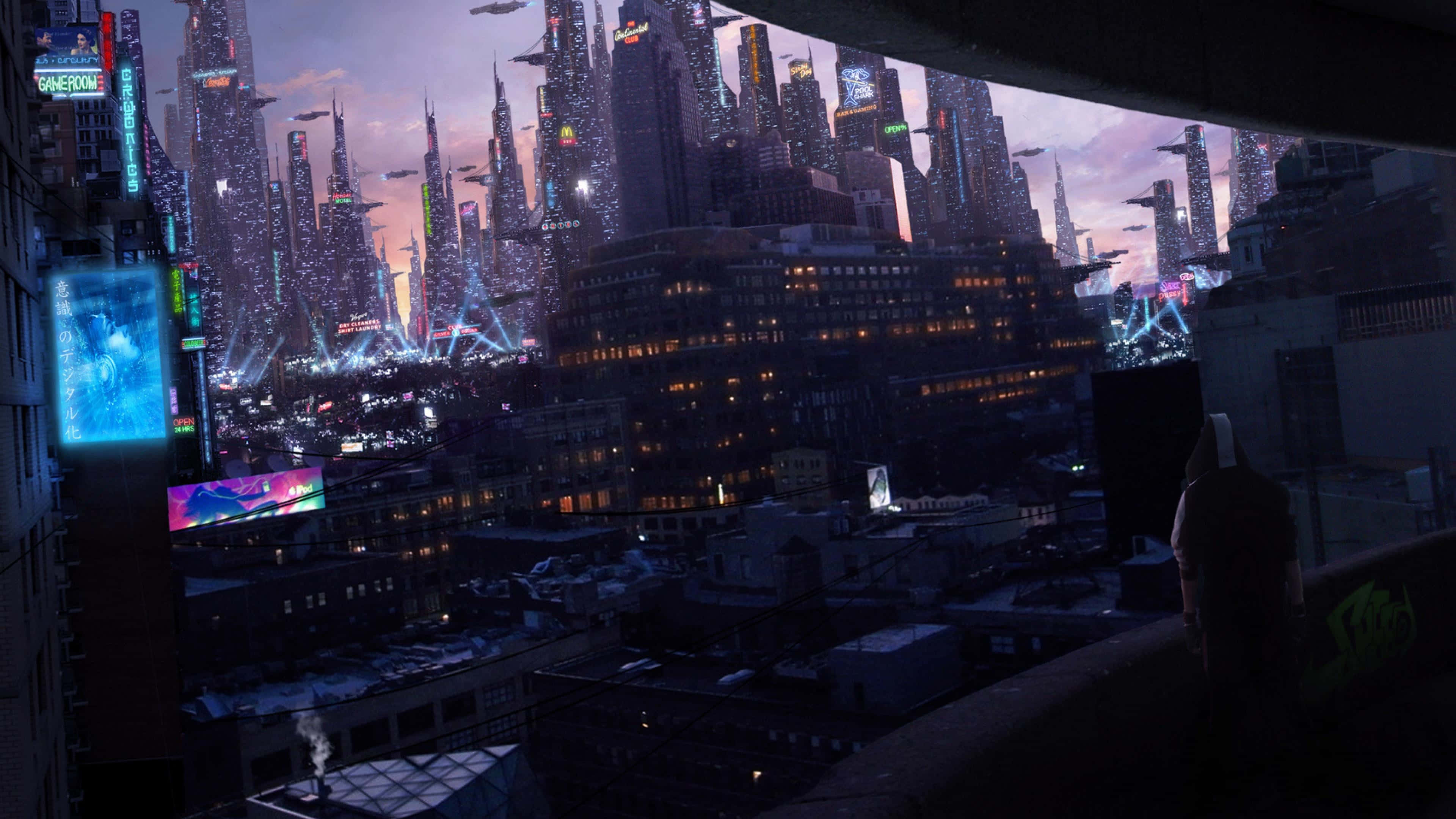 cyberpunk pixel art, neon lights, cyberpunk architecture, 4K Desktop Wallpaper
